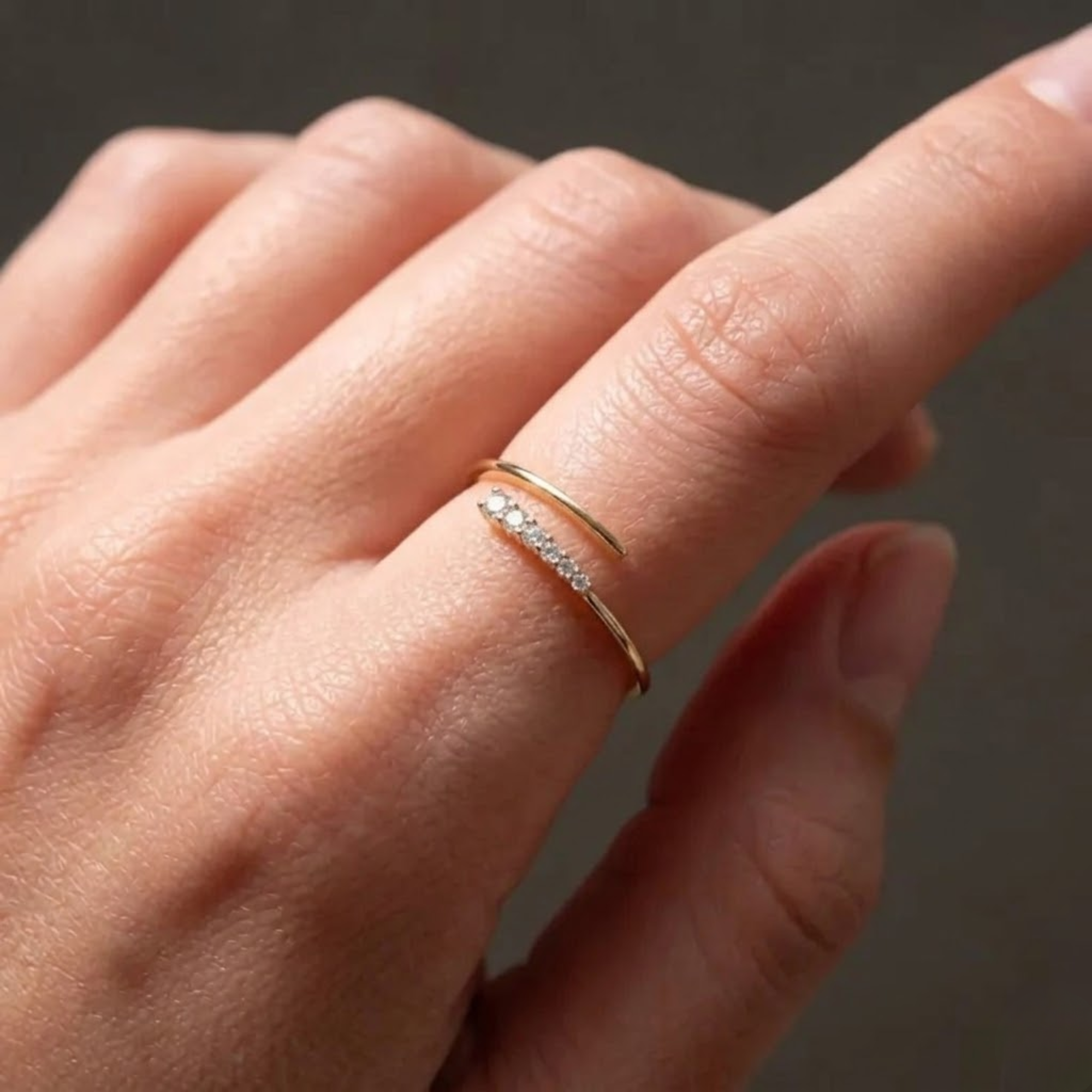 14K Solid Gold Spiral Open Ring, Lab Diamond Wrap Around Ring