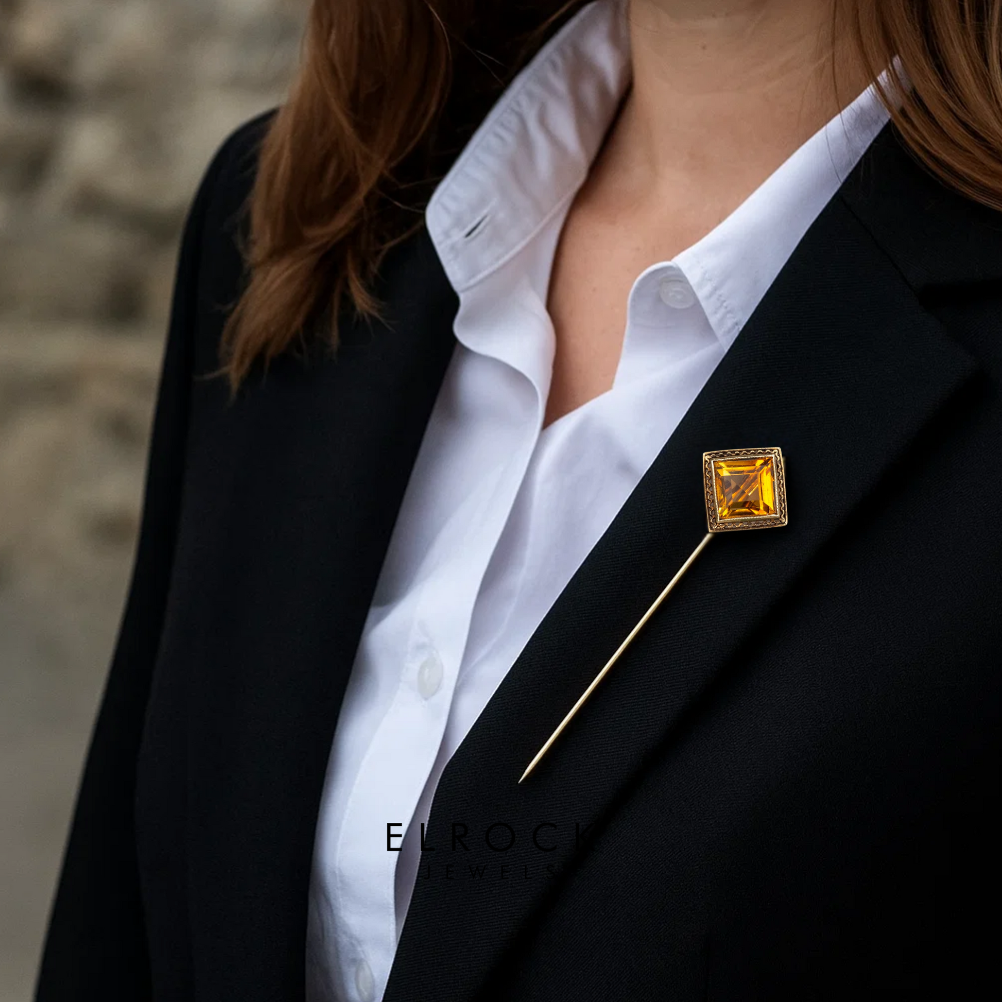 Vintage Victorian Citrine Brooch Stick Pin, 14k Solid Gold, Unisex Handmade Luxury Gift