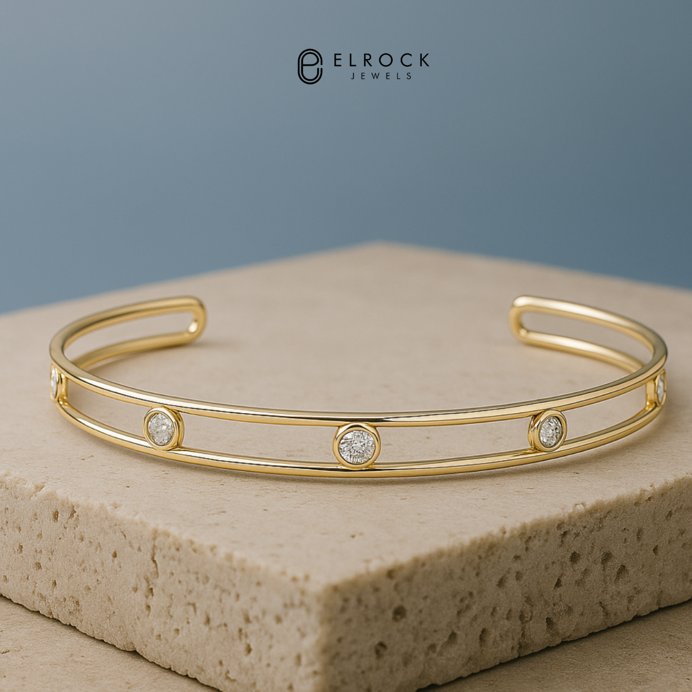 14k Gold Bezel Setting Diamond Cuff Bracelet 