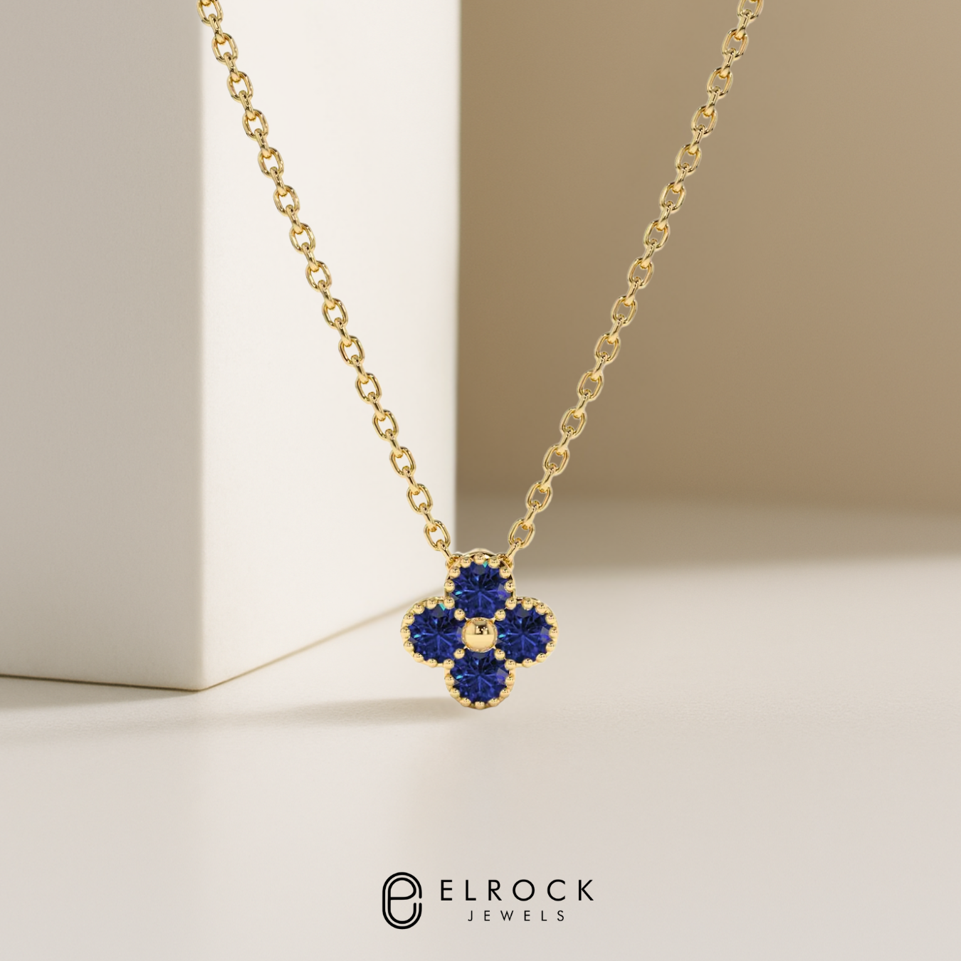 14K Solid Gold 0.18 ctw Sapphire Flower Pendant Dainty Luxury Floral Necklace