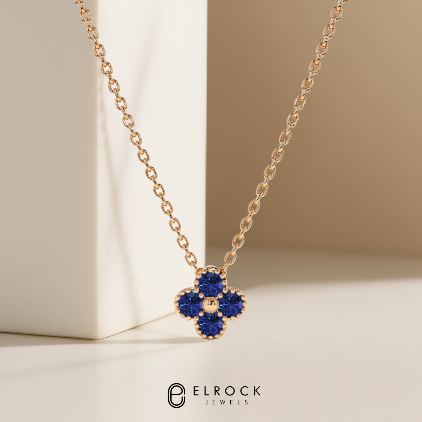 14K Solid Gold 0.18 ctw Sapphire Flower Pendant Dainty Luxury Floral Necklace