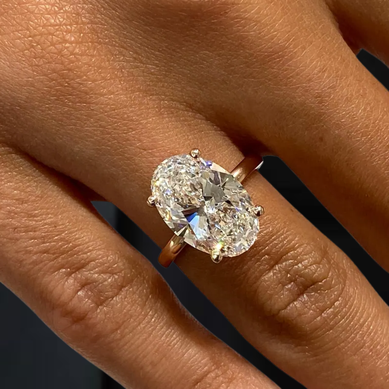 14K Huge Oval Cut Lab Diamond Solitaire Ring