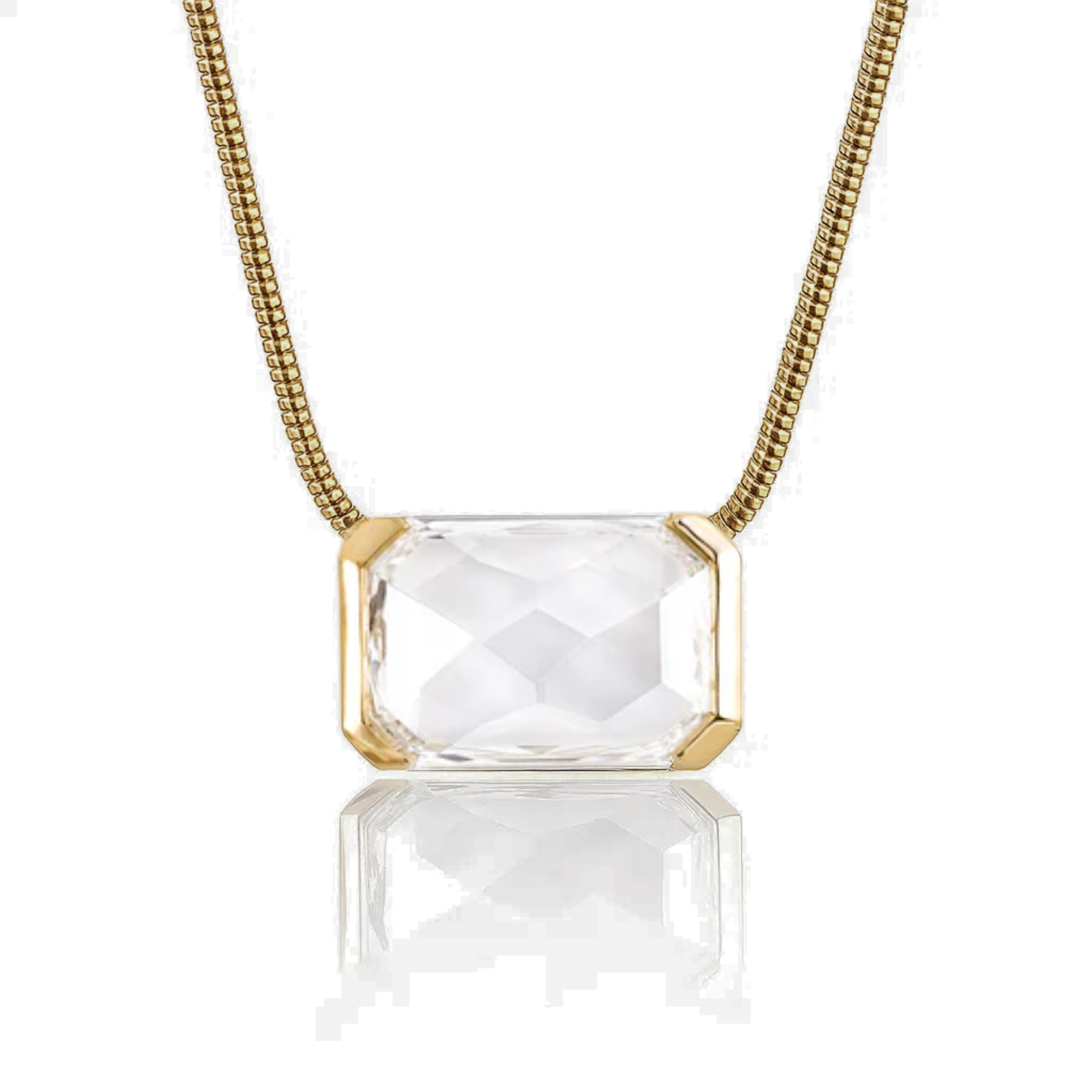 14K Gold Emerald Rose Cut Solitaire Pendant Necklace
