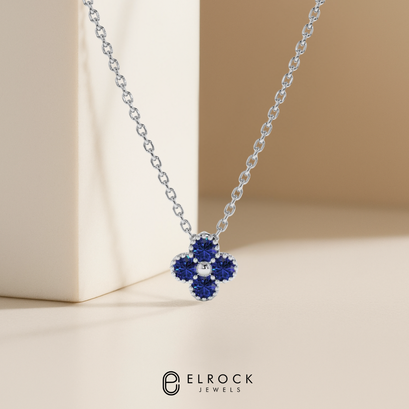 14K Solid Gold 0.18 ctw Sapphire Flower Pendant Dainty Luxury Floral Necklace