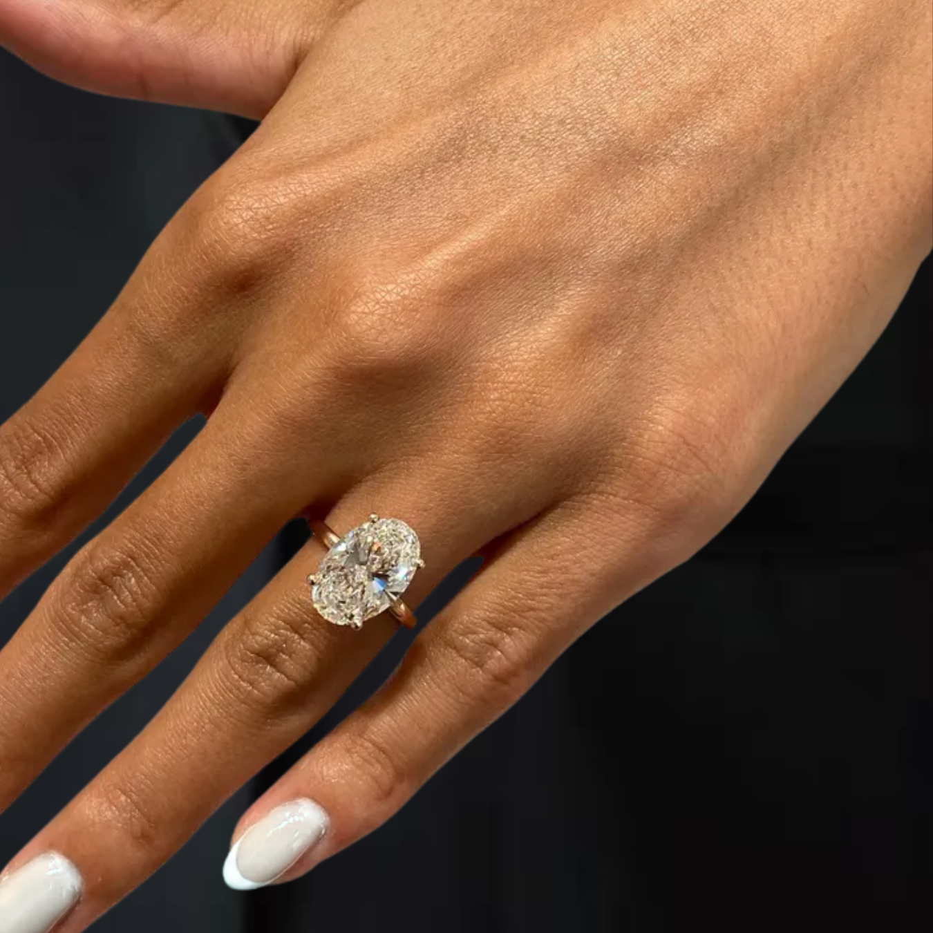14K Huge Oval Cut Lab Diamond Solitaire Ring