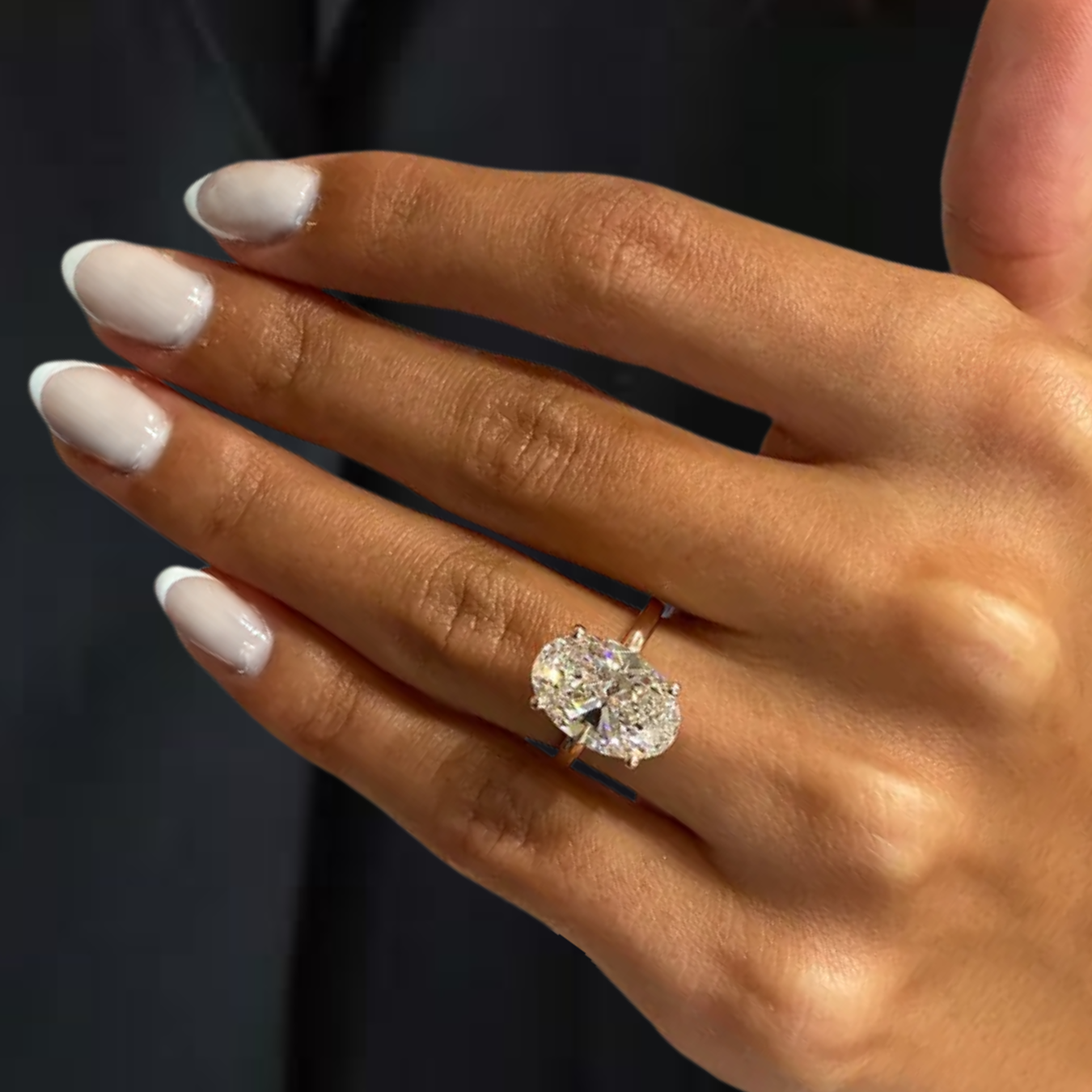 14K Huge Oval Cut Lab Diamond Solitaire Ring