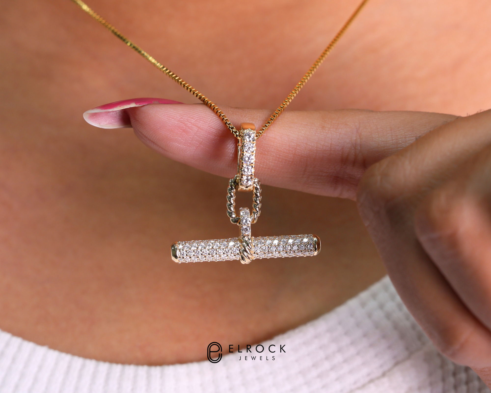 14K Gold Dainty Diamond Pave Pendant