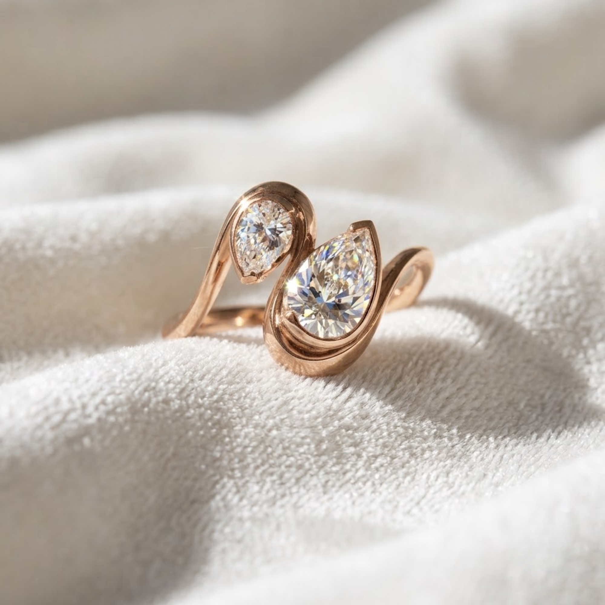 14K Gold Toi Et Moi pear cut Lab Diamond Engagement Ring
