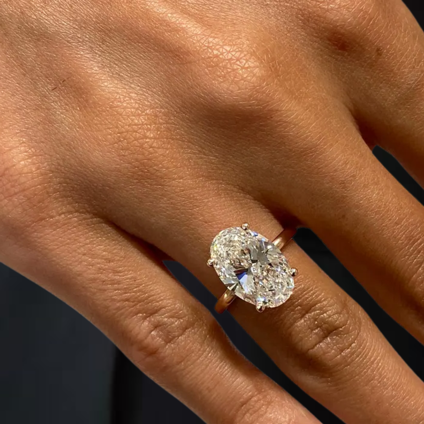 14K Huge Oval Cut Lab Diamond Solitaire Ring, Lab Created Diamond