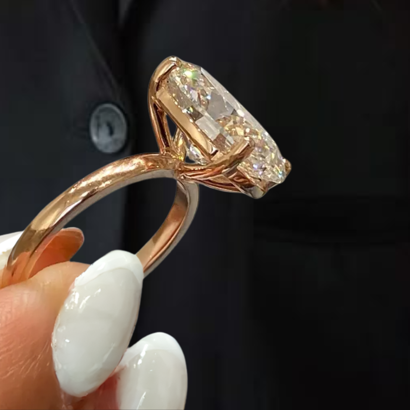 14K Huge Oval Cut Lab Diamond Solitaire Ring