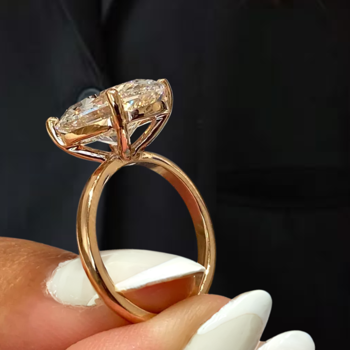 14K Huge Oval Cut Lab Diamond Solitaire Ring