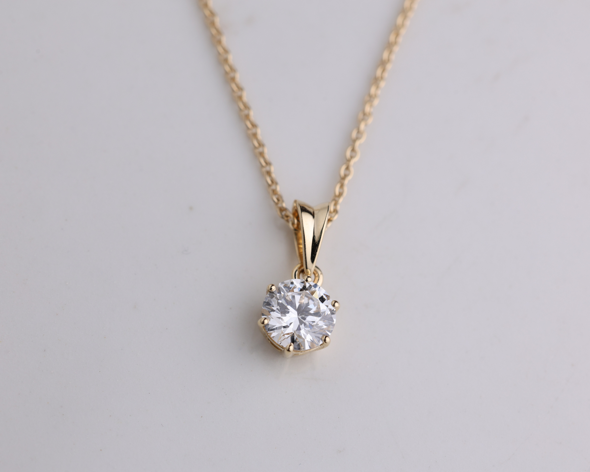 14K Solid Gold 2.00 CT Round Brilliant Diamond Solitaire Prong Set Pendant