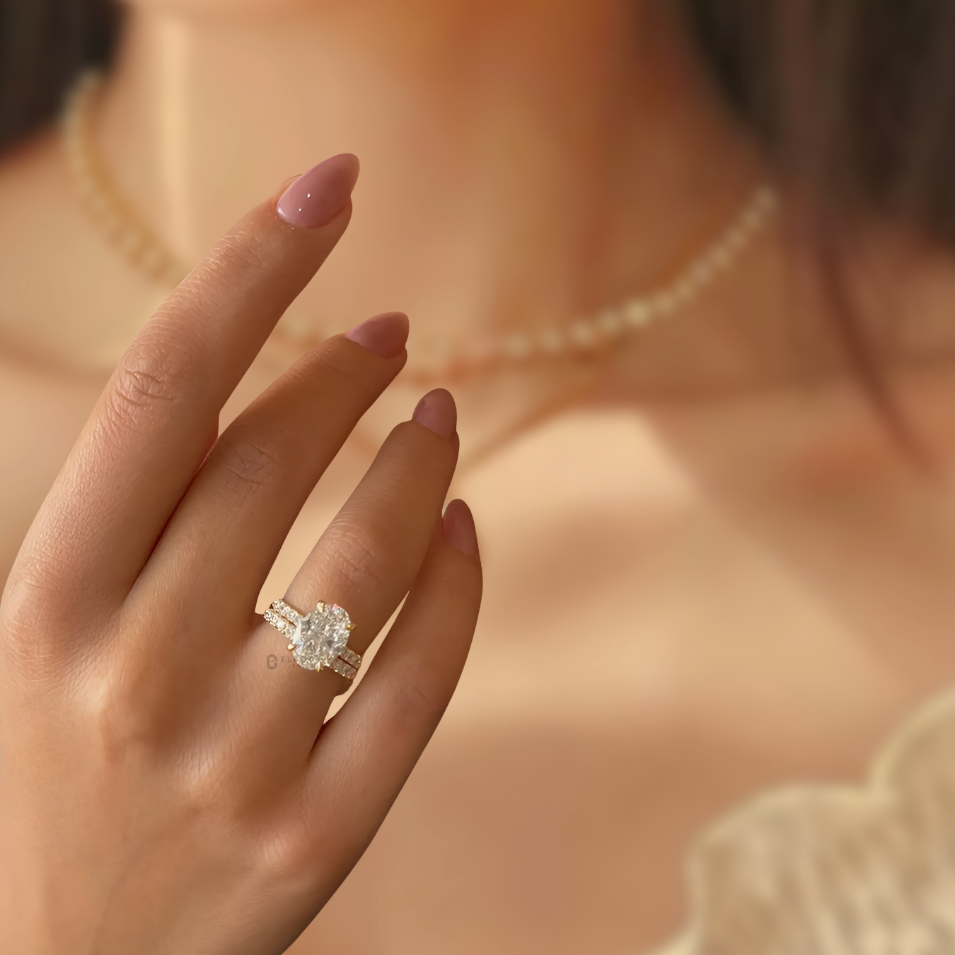 14K Gold 3.5 Carat Oval Lab-Grown Diamond Hidden Halo Engagement Ring