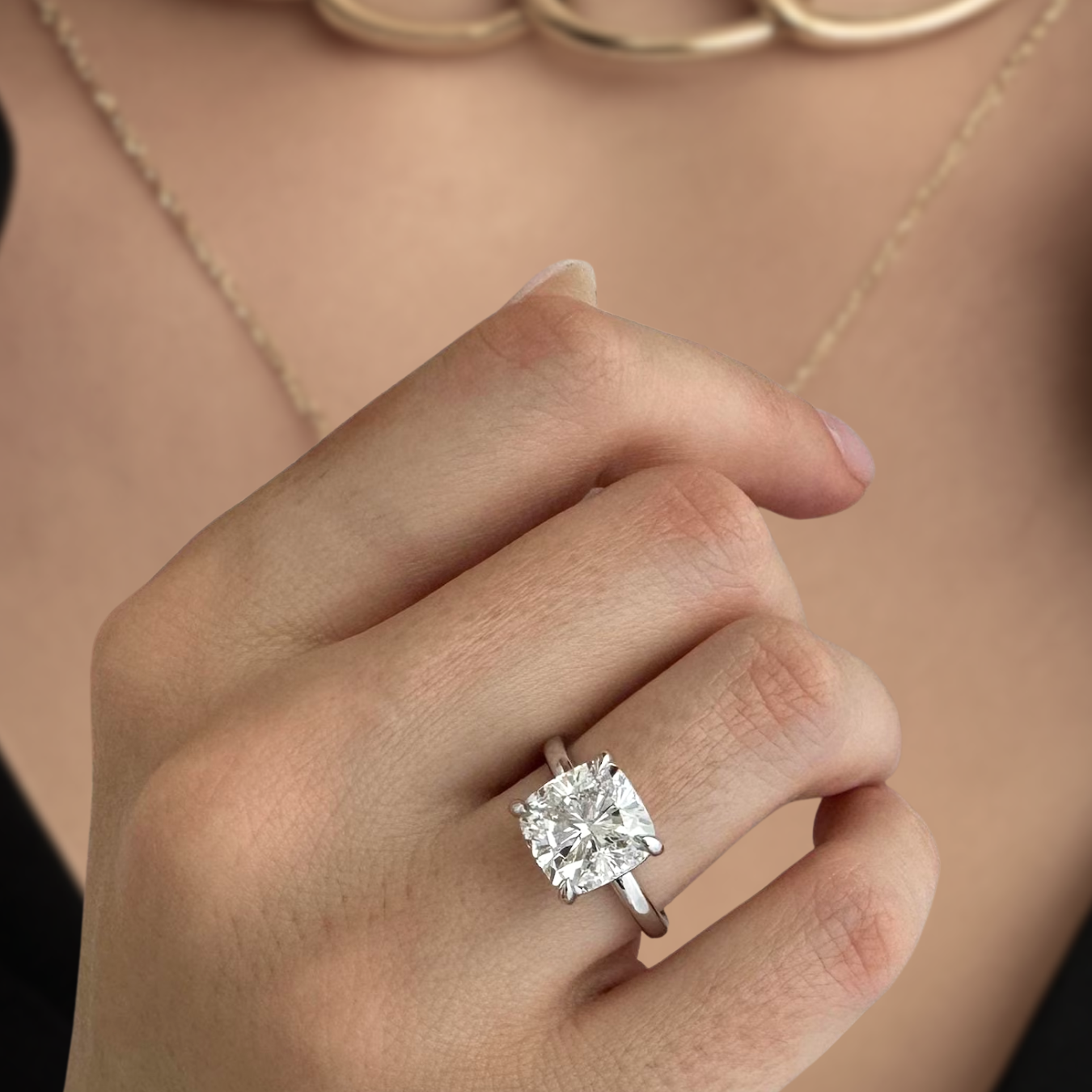 4 Carat Elongated Cushion Lab Grown Diamond Solitaire Ring /14k Yellow Gold Engagement Ring