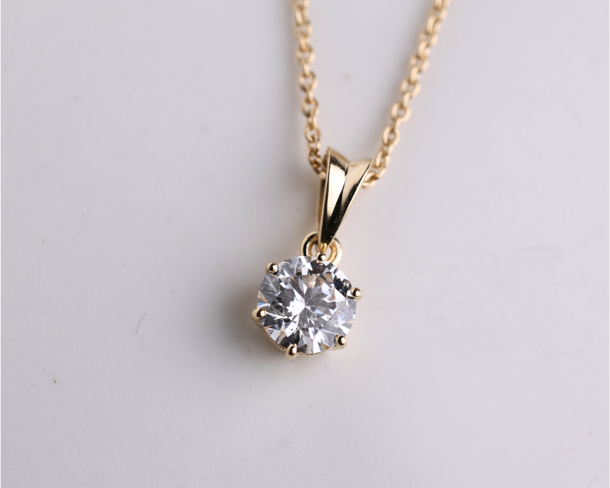 14K Solid Gold 2.00 CT Round Brilliant Diamond Solitaire Prong Set Pendant