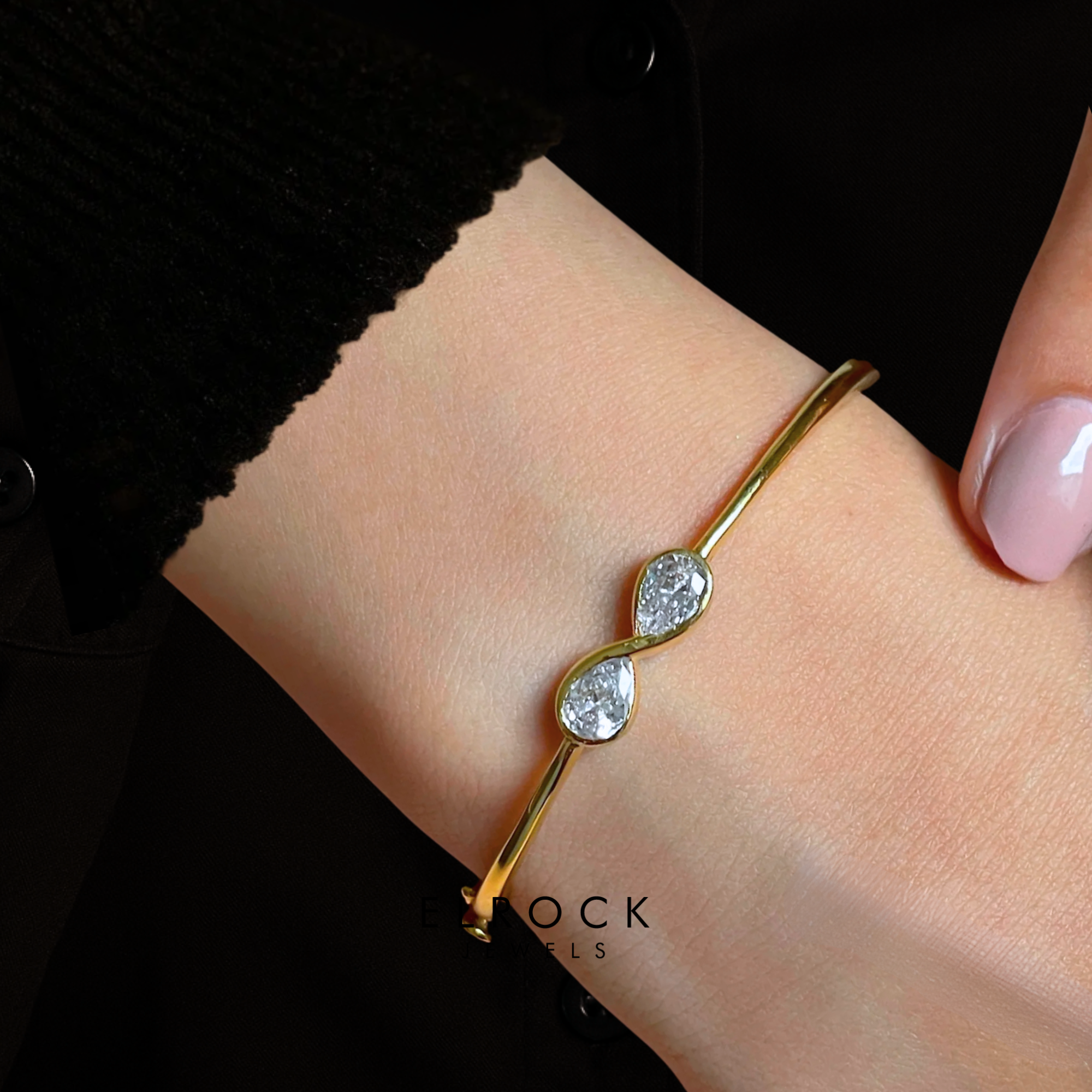 14k Gold Infinity Toi Et Moi Cuff Bracelet,