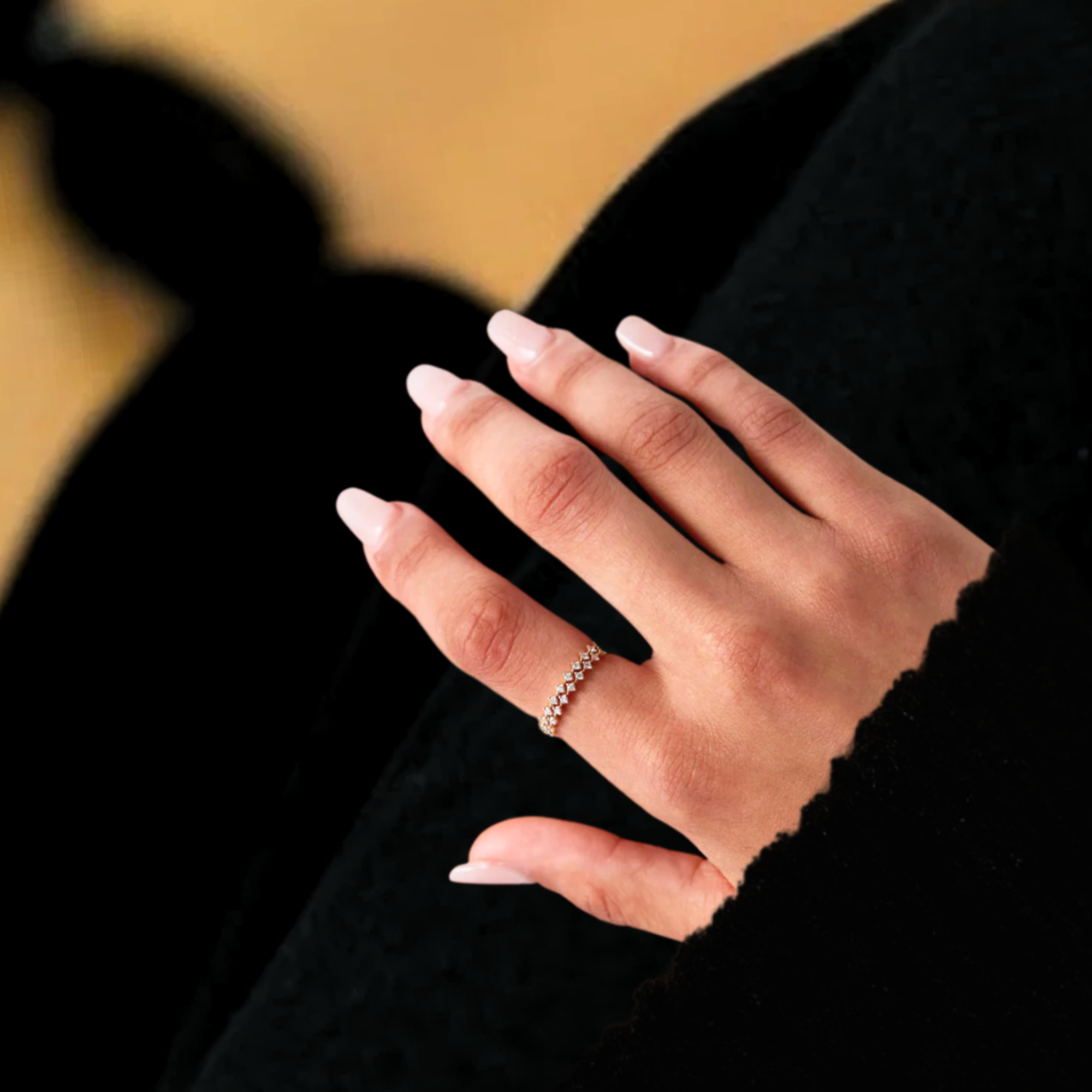 14K Gold Half Eternity Double Band Ring