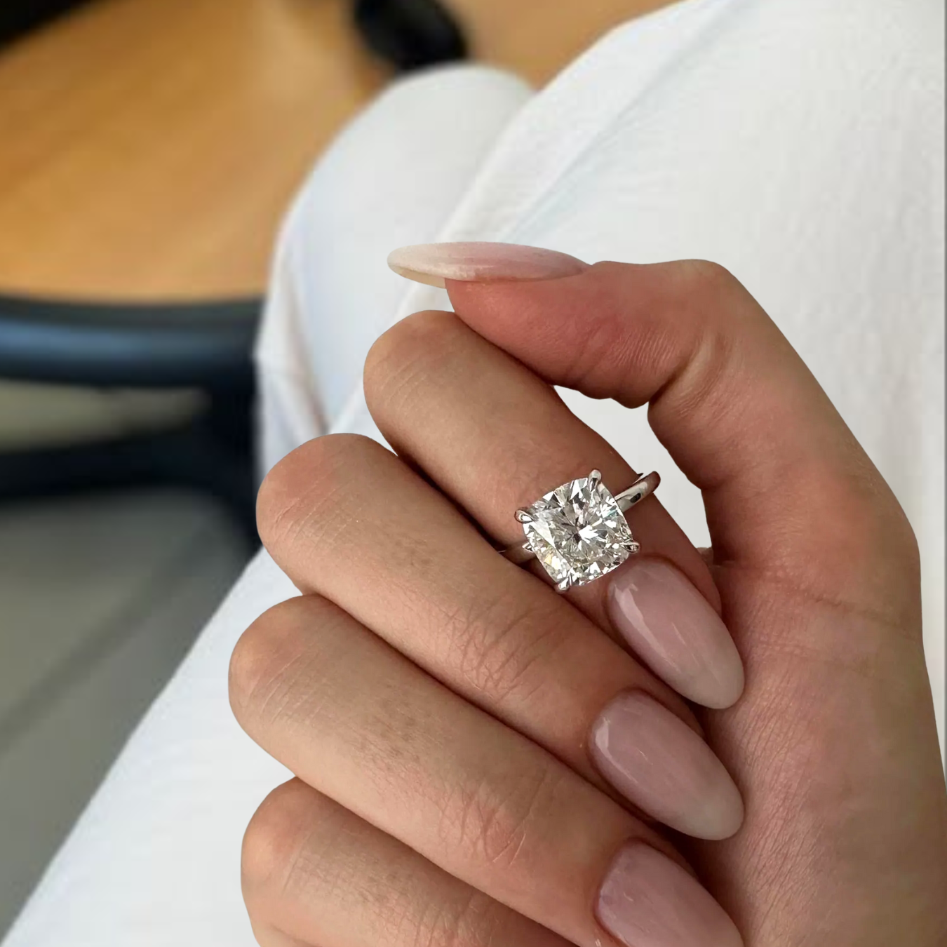 4 Carat Cushion Lab Grown Diamond 14K Gold Solitaire Engagement Ring