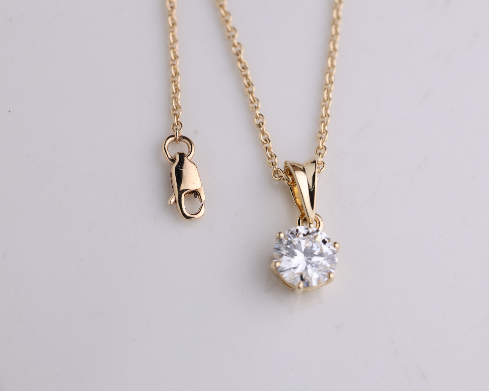 14K Solid Gold 2.00 CT Round Brilliant Diamond Solitaire Prong Set Pendant