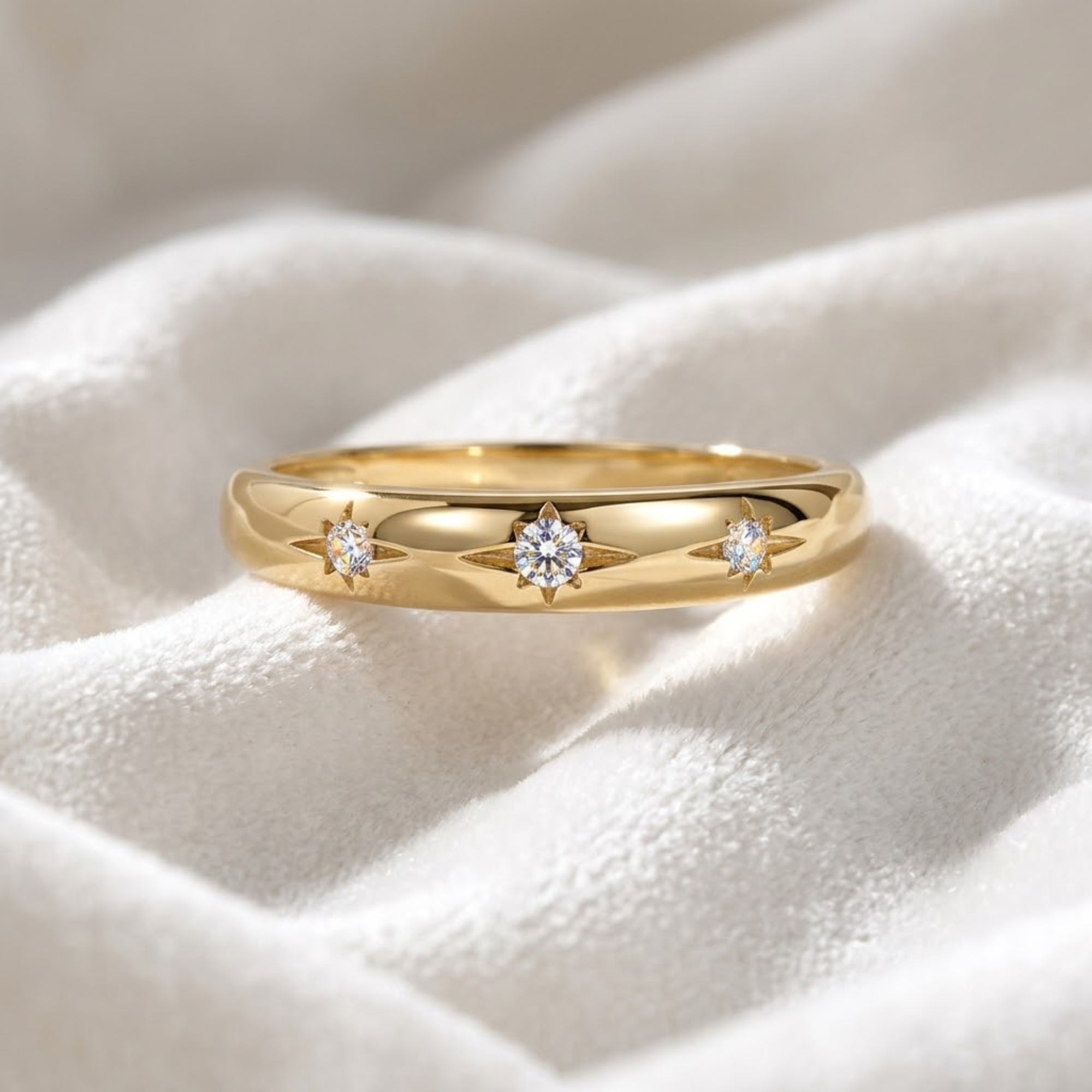 14K Gold Lab Grown Diamond Star Celestial Diamond Signet Ring