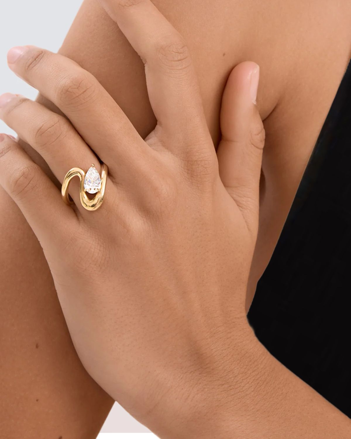 14K Gold Pear Cut Lab Grown Diamond Curved Proposal Ring