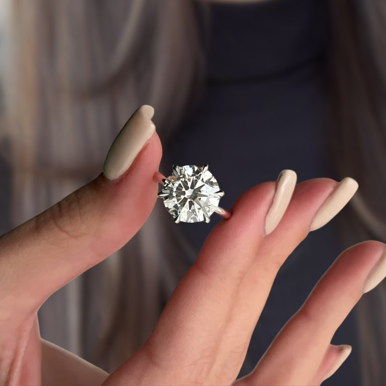 14K Gold 5 Carat Huge Round Brilliant Cut Diamond Ring