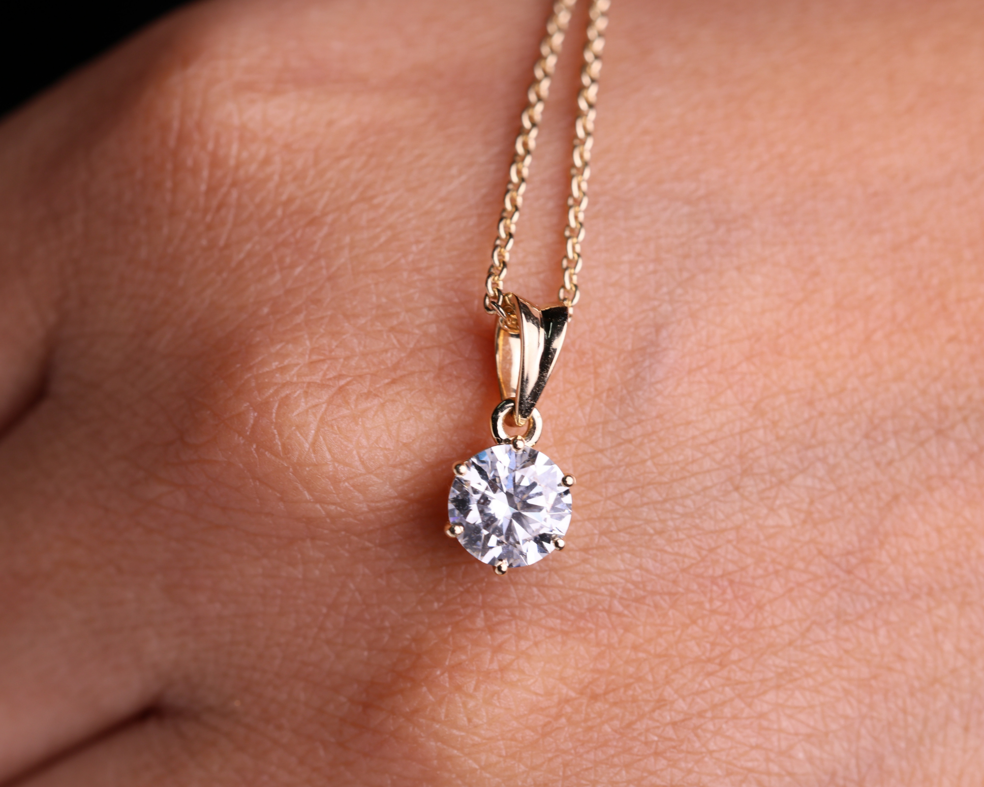 14K Solid Gold 2.00 CT Round Brilliant Diamond Solitaire Prong Set Pendant