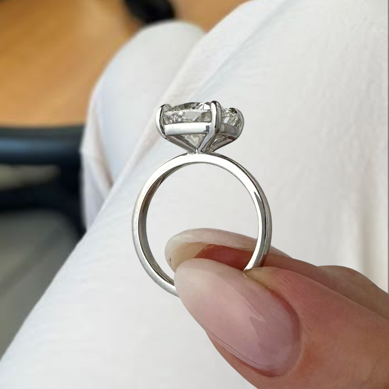 4 Carat Cushion Lab Grown Diamond 14K Gold Solitaire Engagement Ring