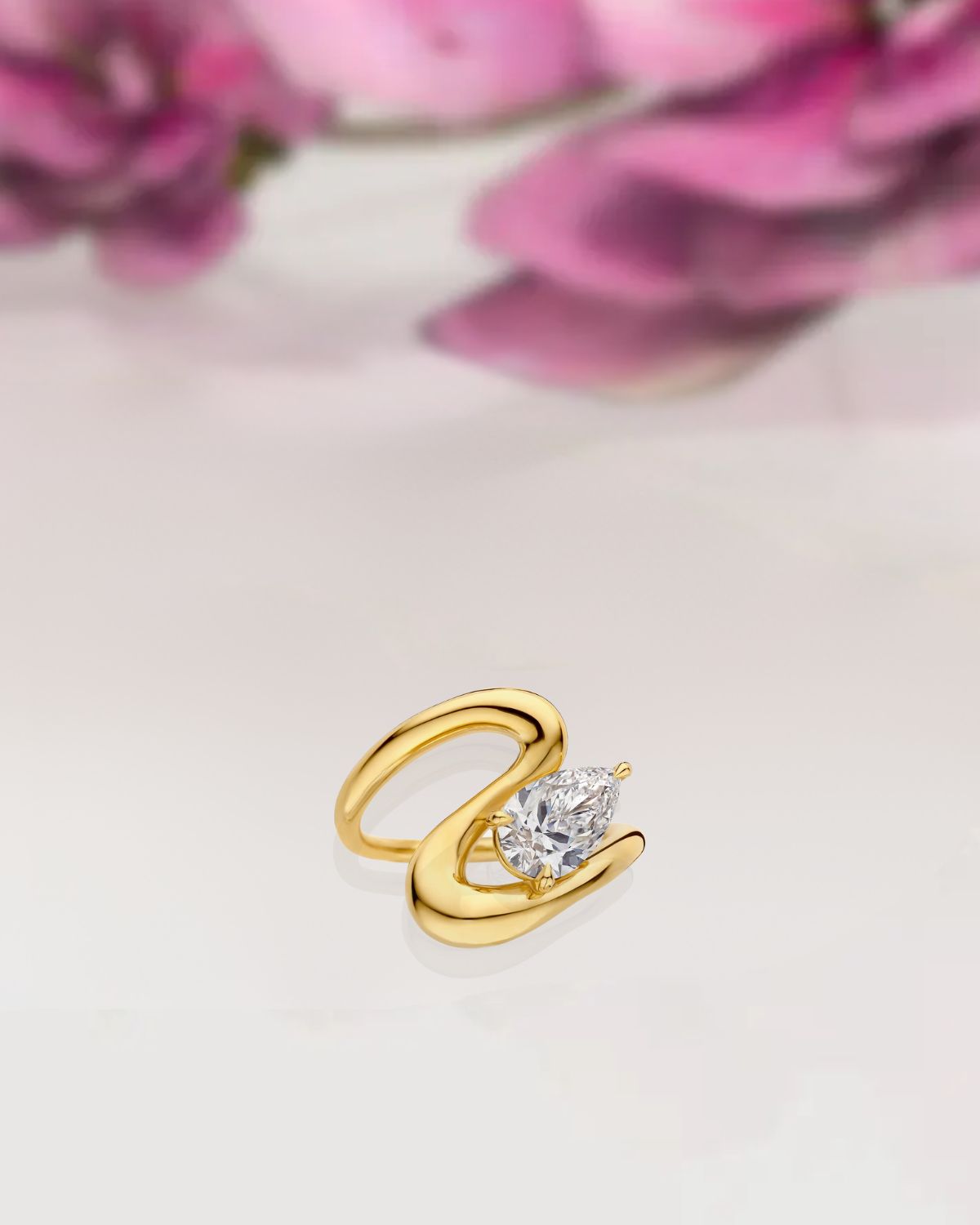 14K Gold Pear Cut Lab Grown Diamond Curved Proposal Ring