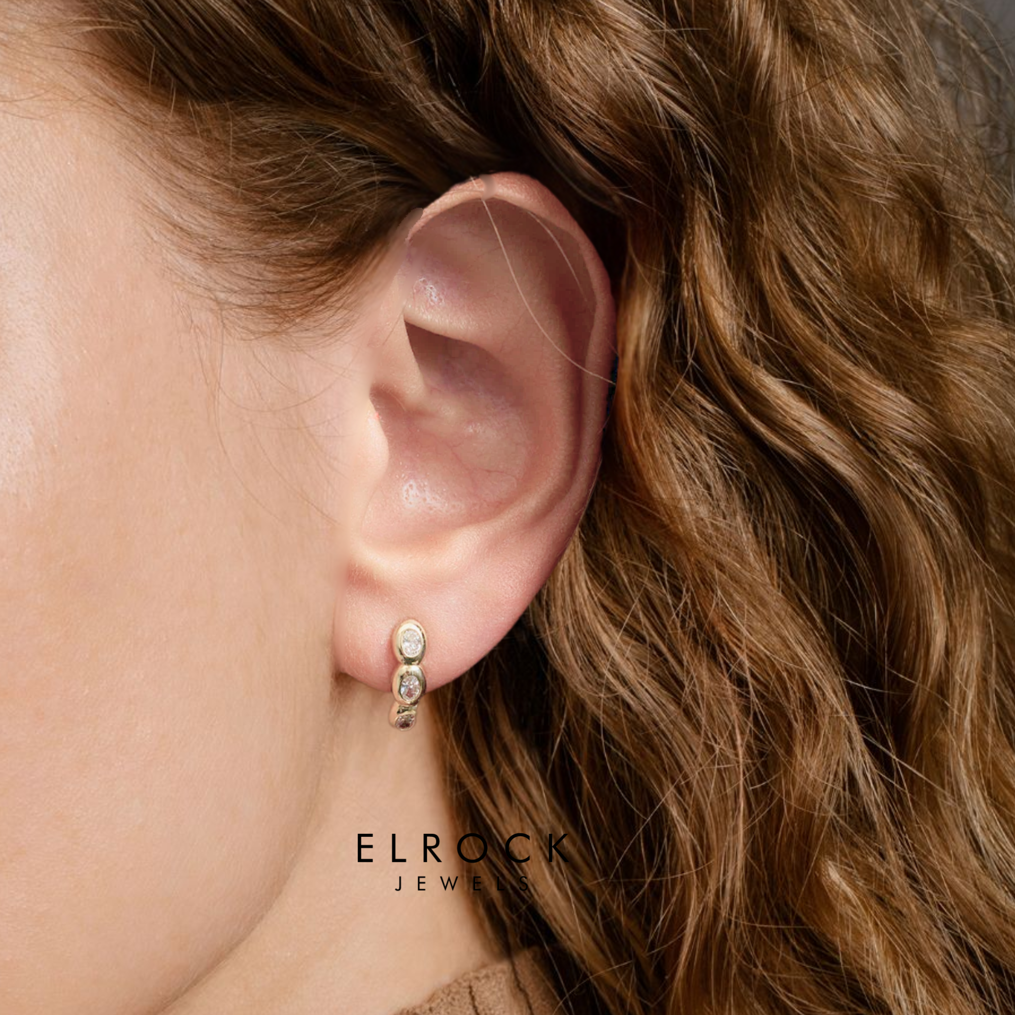14K Oval Diamond Drop Earrings | 14K Gold Three Diamond Oval drop Earrings