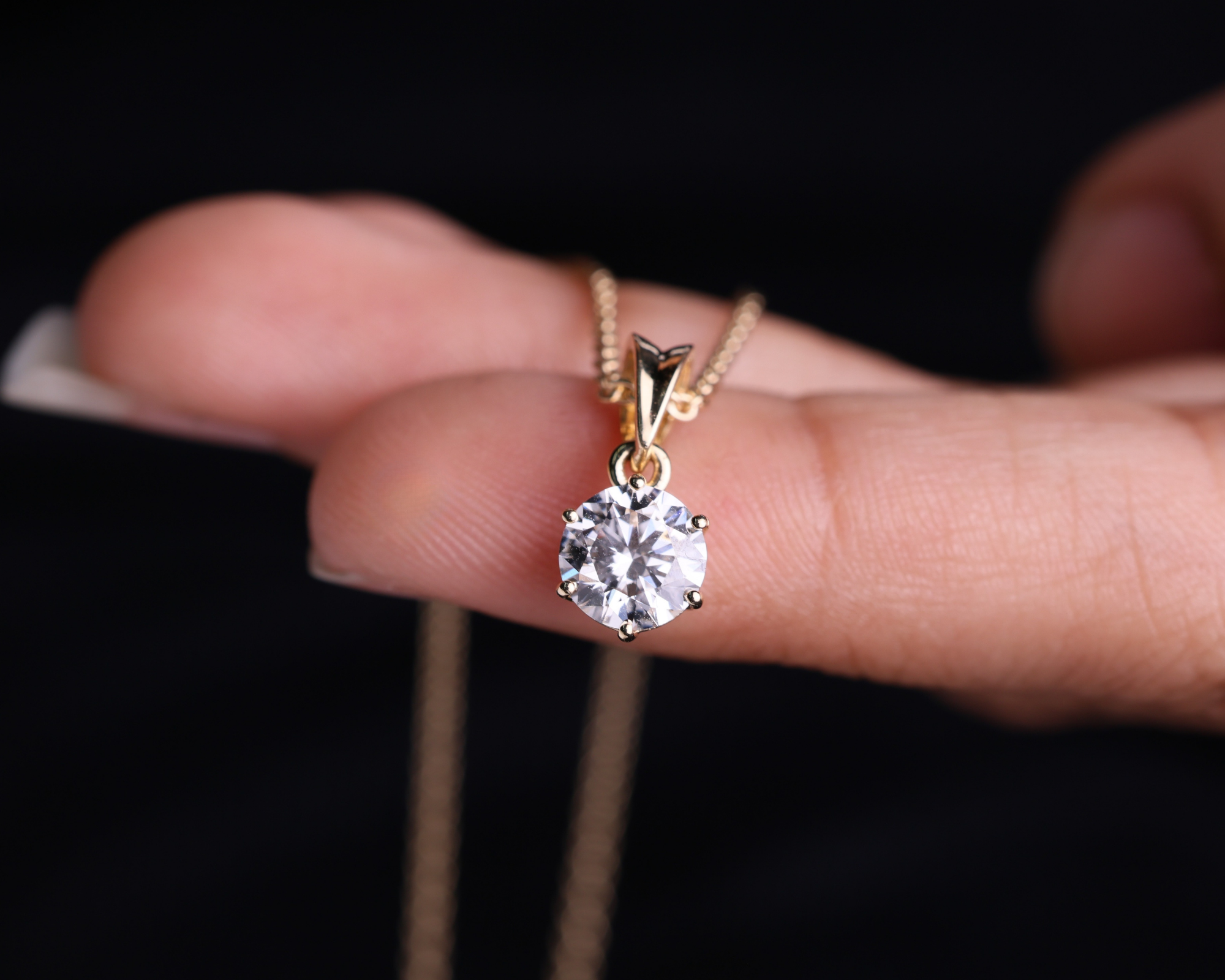 14K Solid Gold 2.00 CT Round Brilliant Diamond Solitaire Prong Set Pendant
