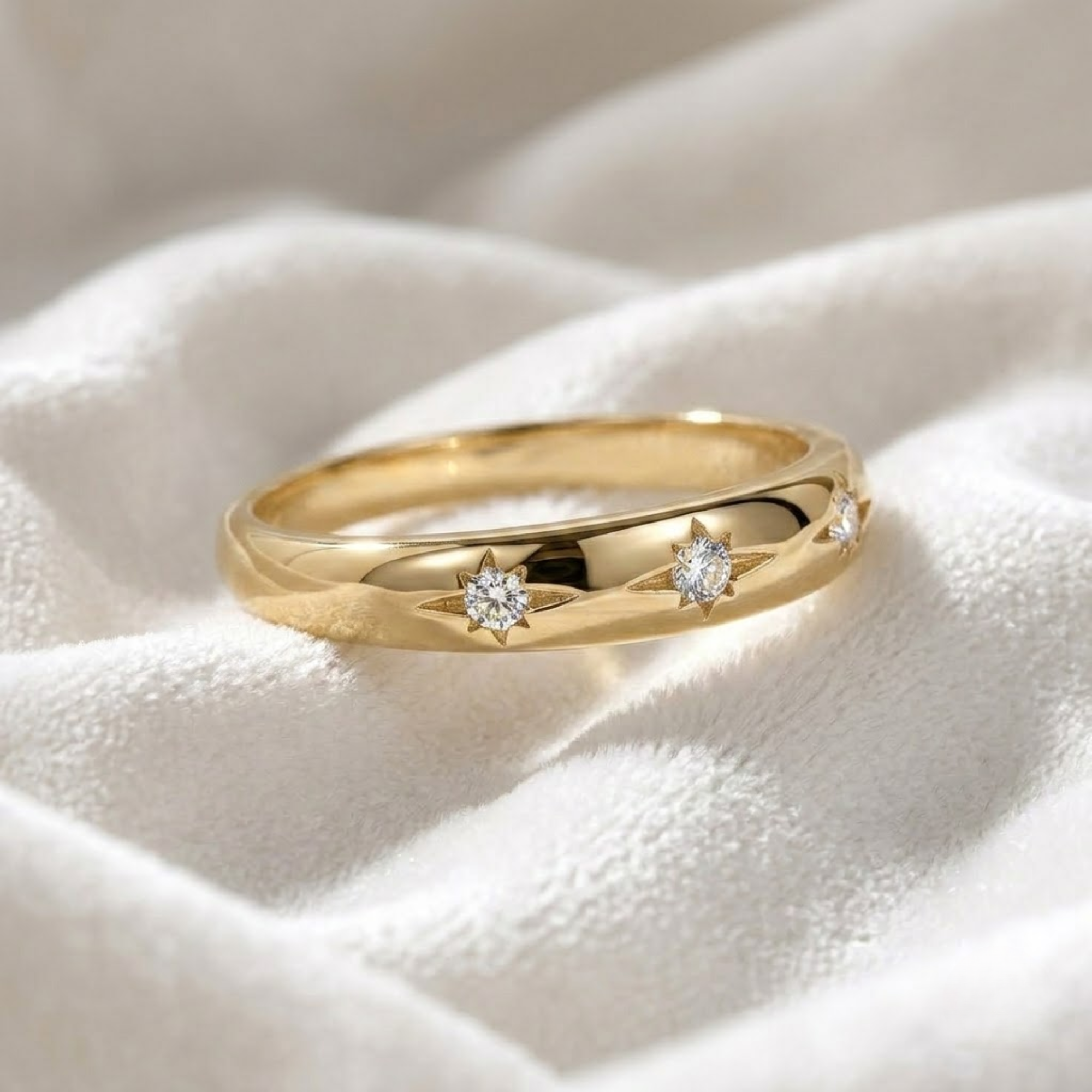14K Gold Lab Grown Diamond Star Celestial Diamond Signet Ring