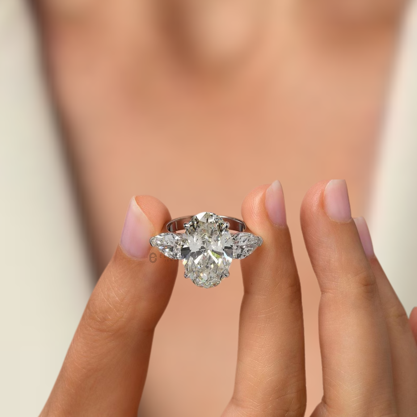 14K ,Oval Cut 12 Carat Three Stone Engagement Ring