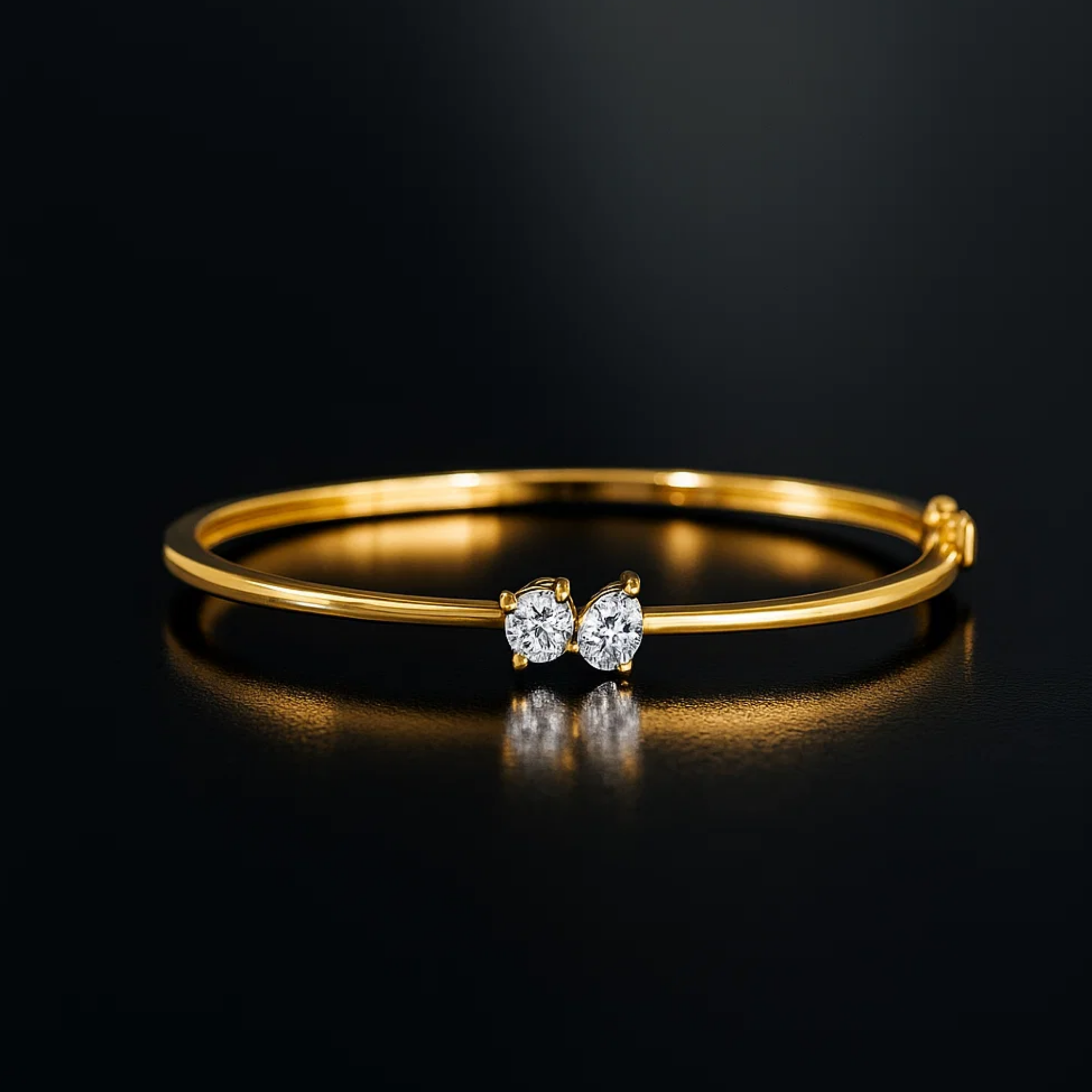 14K Gold Pear & Round Lab Diamond Bangle Bracelet 