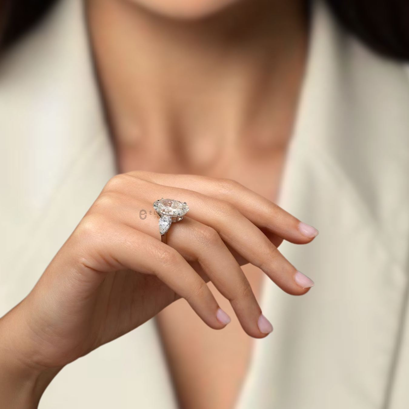 14K ,Oval Cut 12 Carat Three Stone Engagement Ring