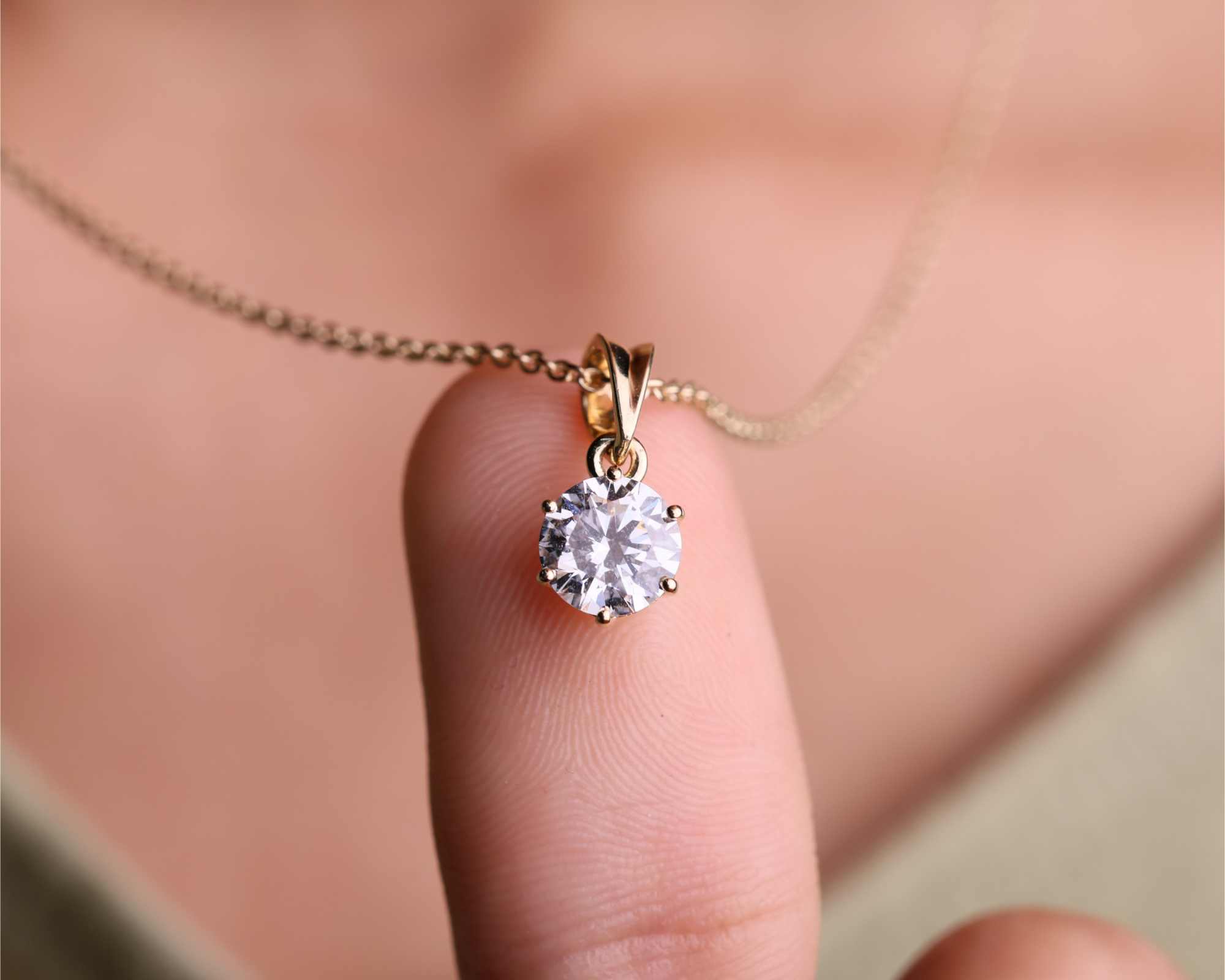 14K Solid Gold 2.00 CT Round Brilliant Diamond Solitaire Prong Set Pendant