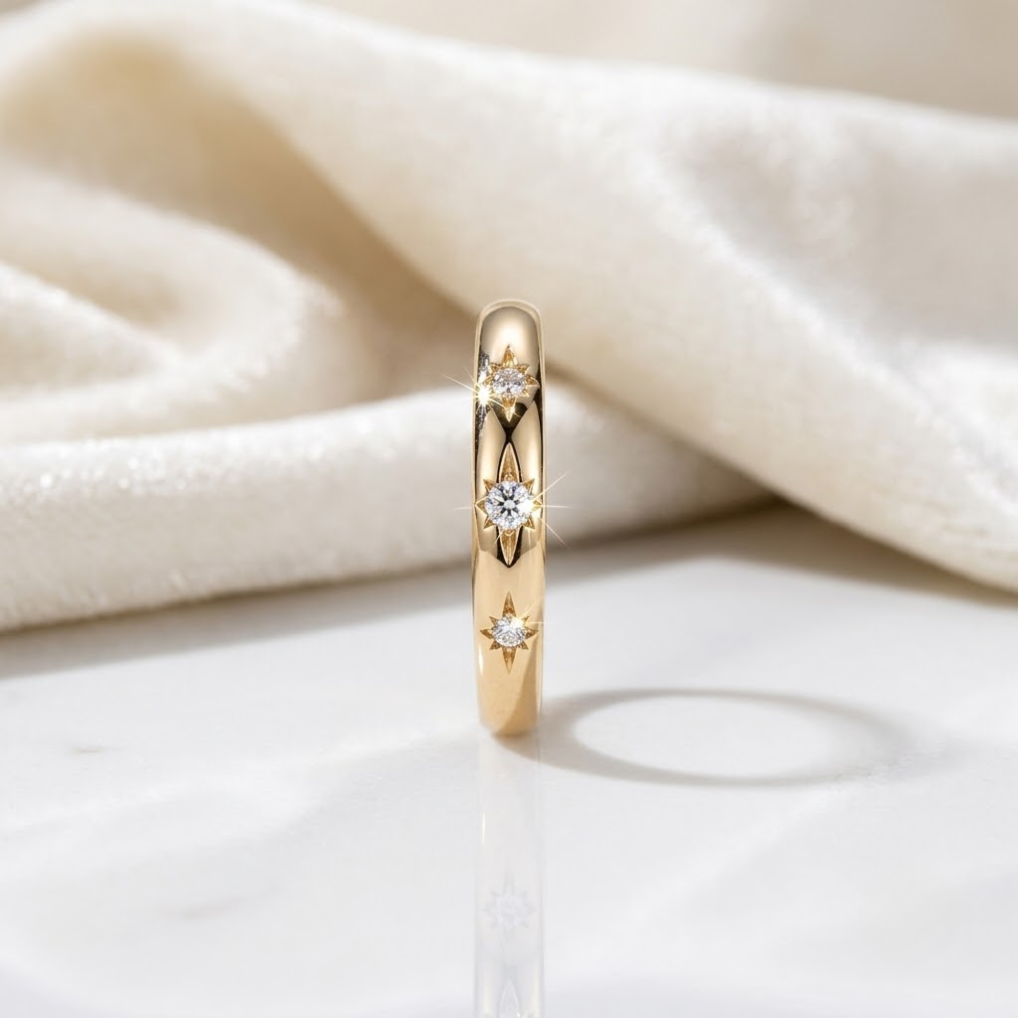 14K Gold Lab Grown Diamond Star Celestial Diamond Signet Ring