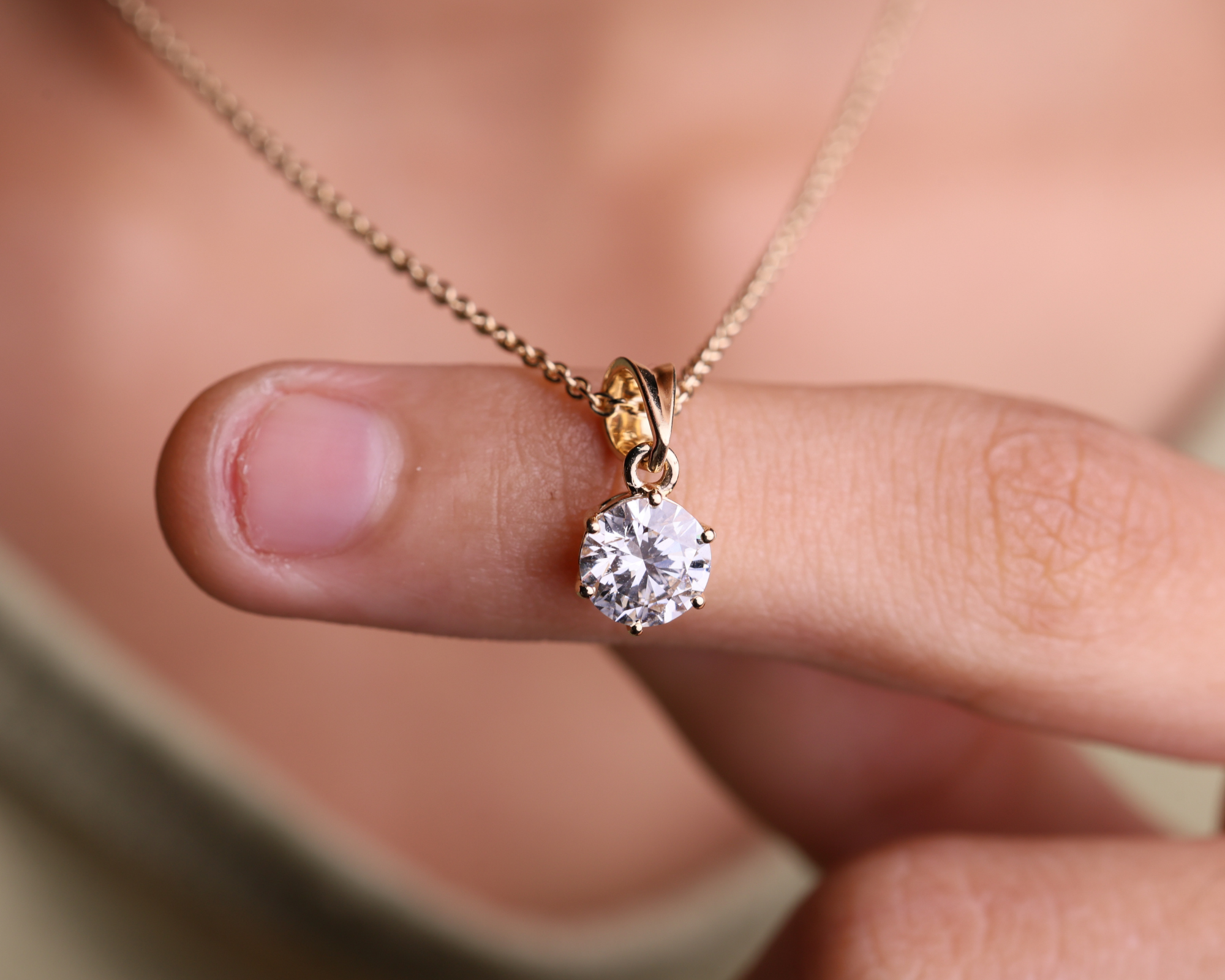 14K Solid Gold 2.00 CT Round Brilliant Diamond Solitaire Prong Set Pendant