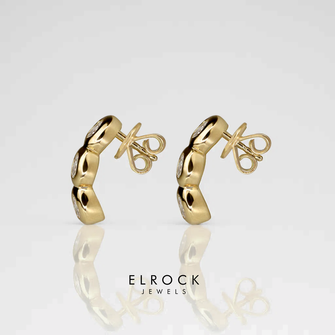 14K Oval Diamond Drop Earrings | 14K Gold Three Diamond Oval drop Earrings