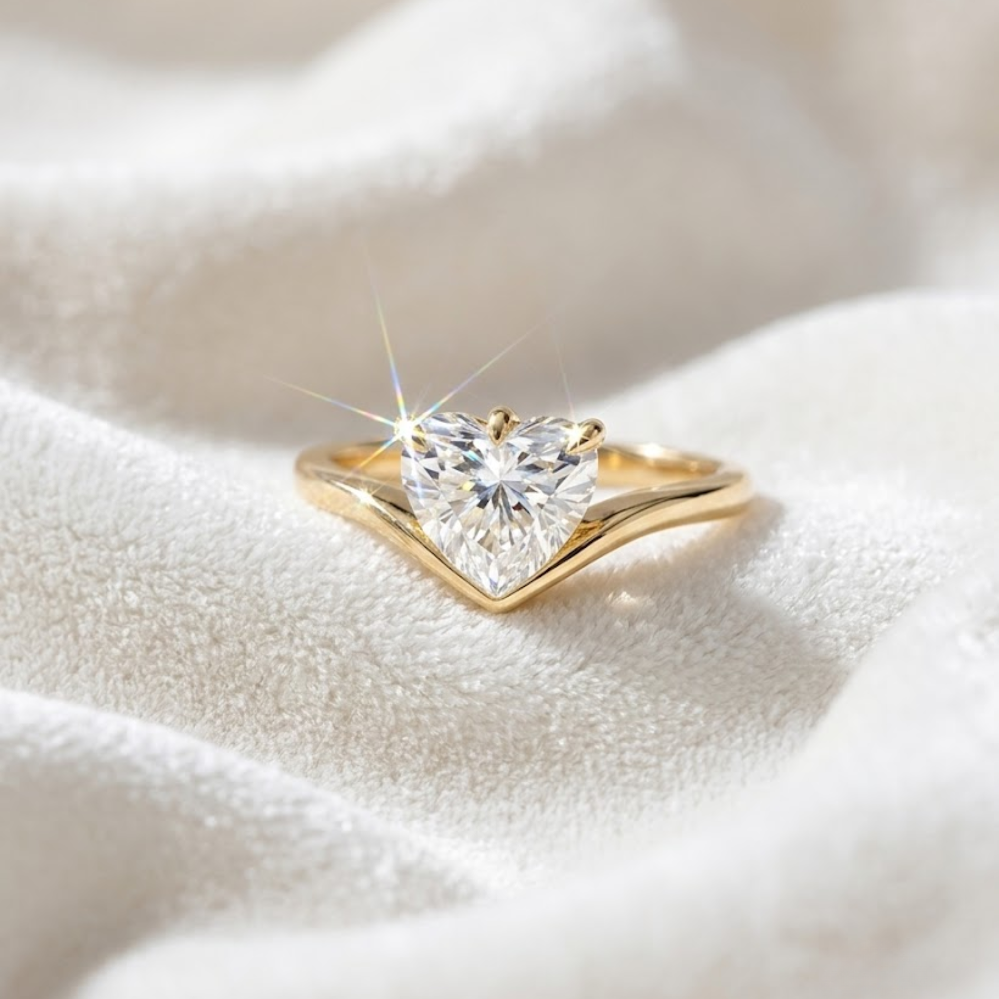 14K Gold 2 Carat Heart Shape Unique Solitaire Ring