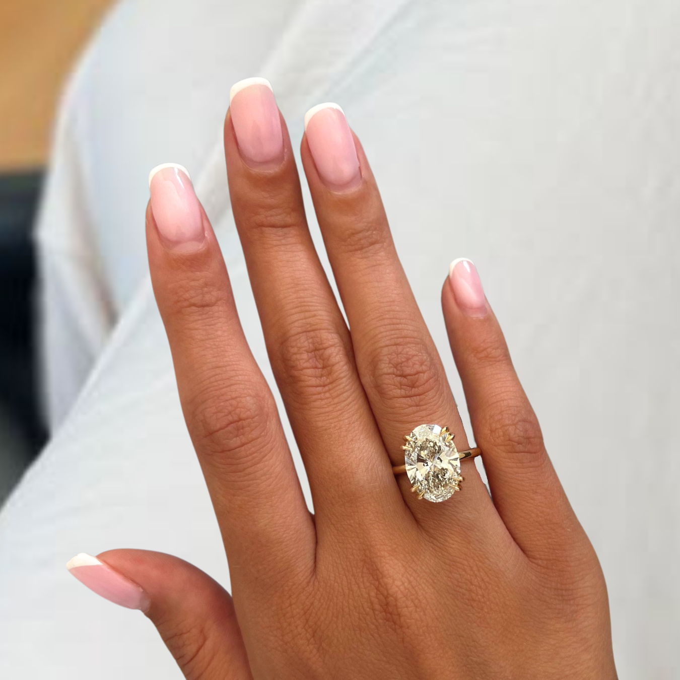 14K Gold Four Prong Setting Oval Shaped Lab Grown Diamond Engagement Ring