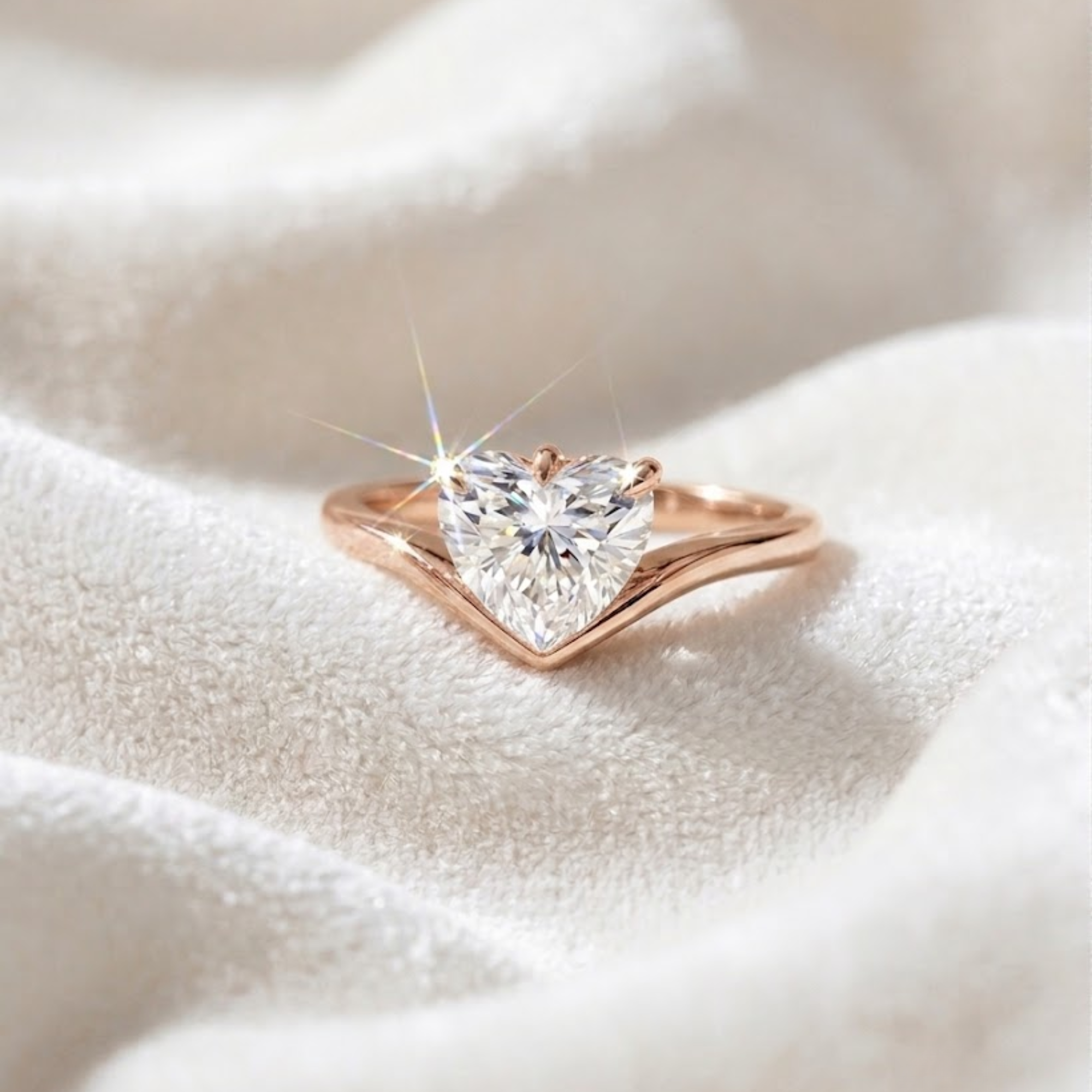 14K Gold 2 Carat Heart Shape Unique Solitaire Ring
