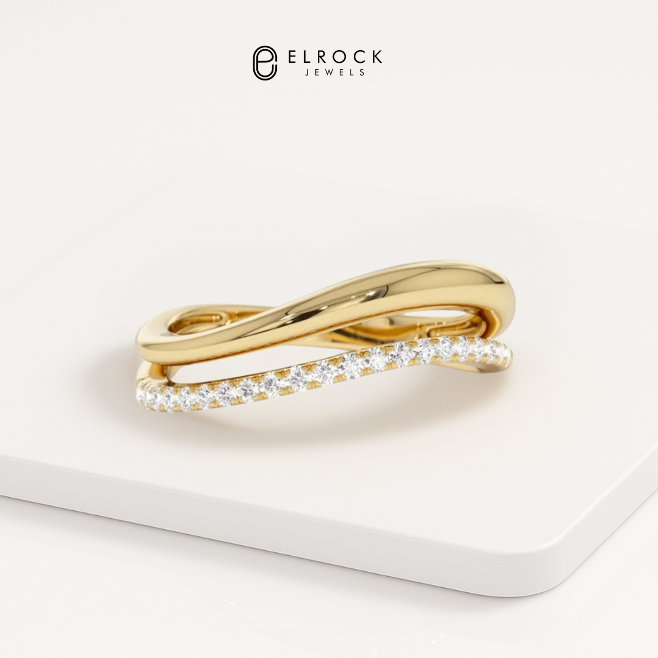 14K Gold Dainty Two Row Half Eternity Curved Stacking Band