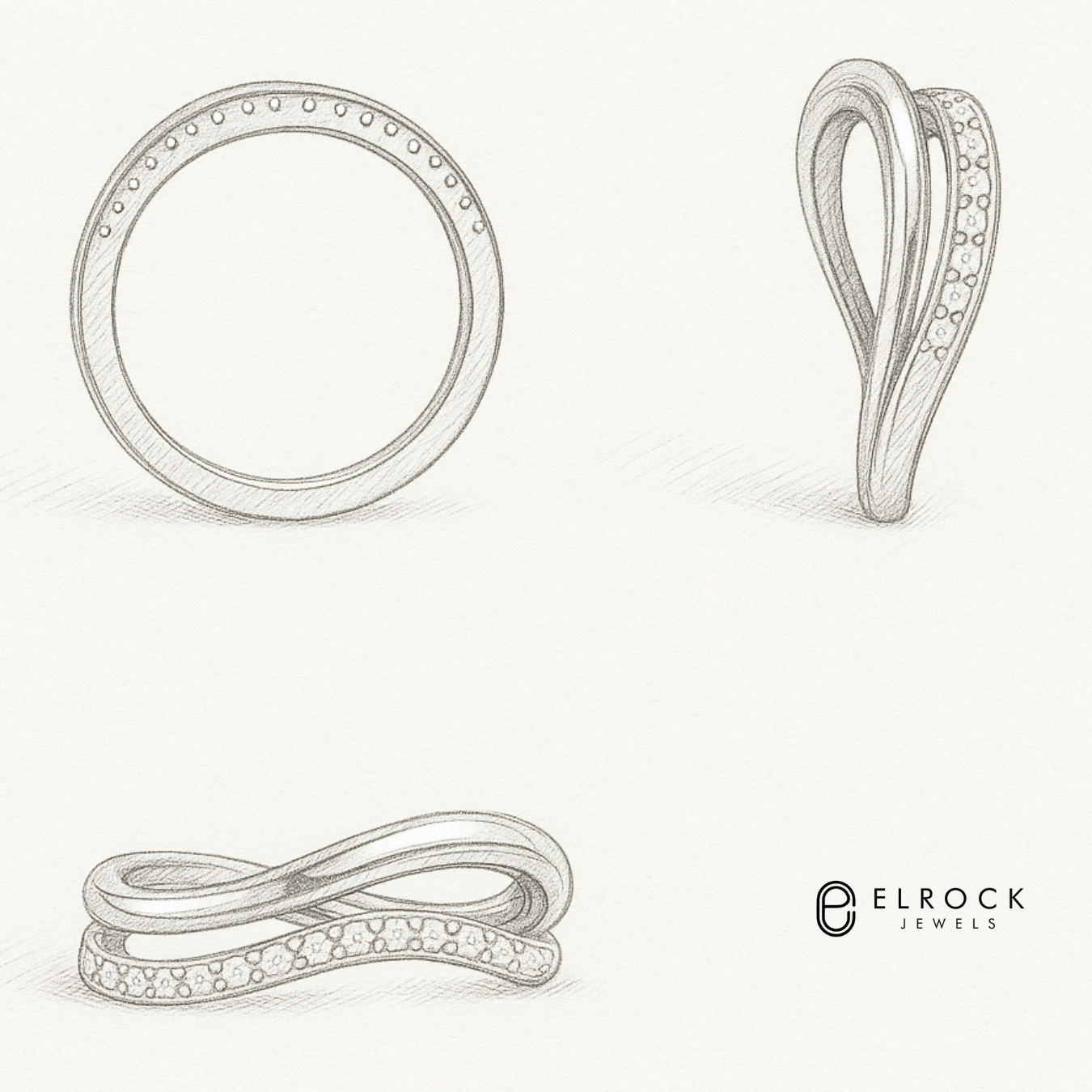 14K Gold Dainty Two Row Half Eternity Curved Stacking Wedding Band
