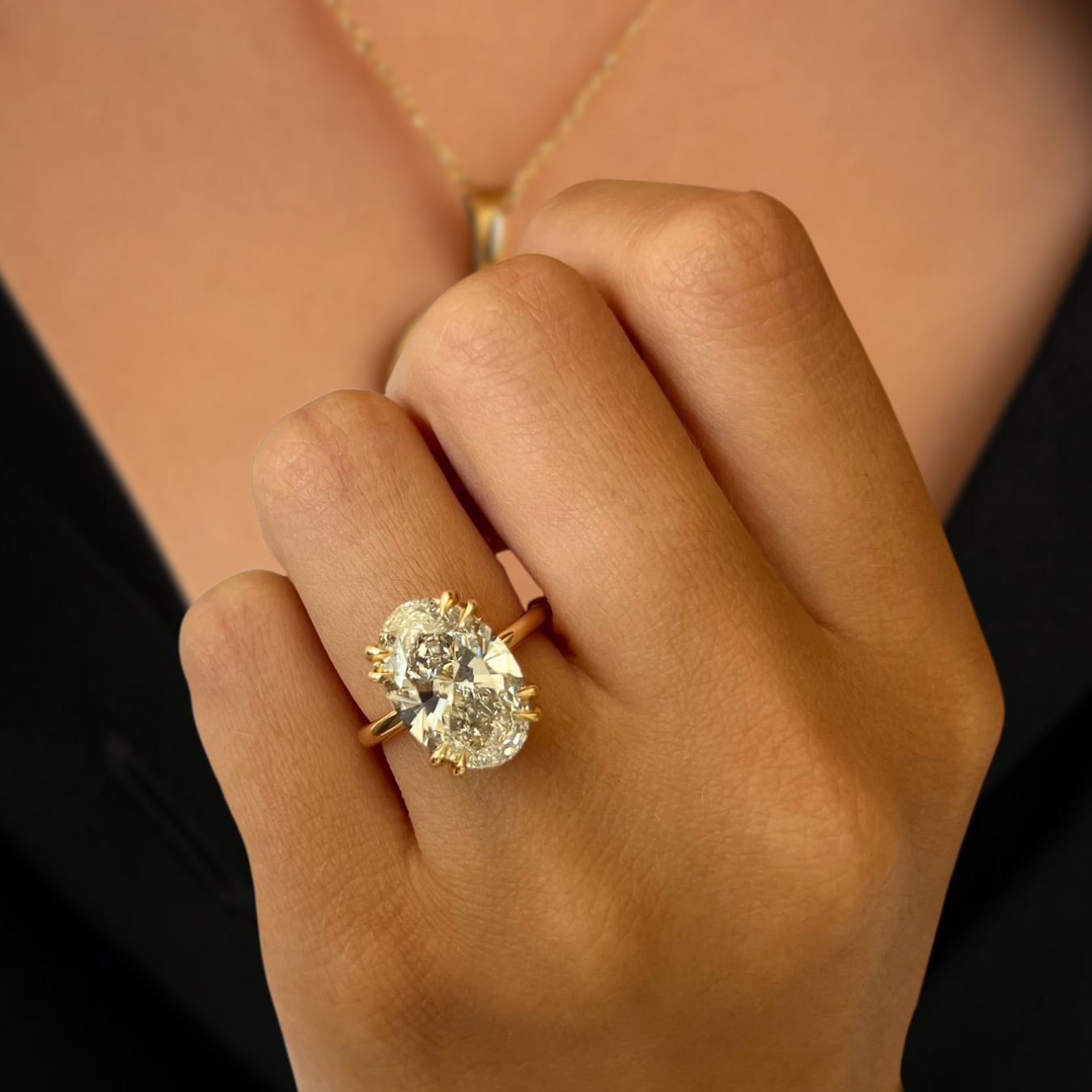14K Gold Four Prong Setting Oval Shaped Lab Grown Diamond Engagement Ring
