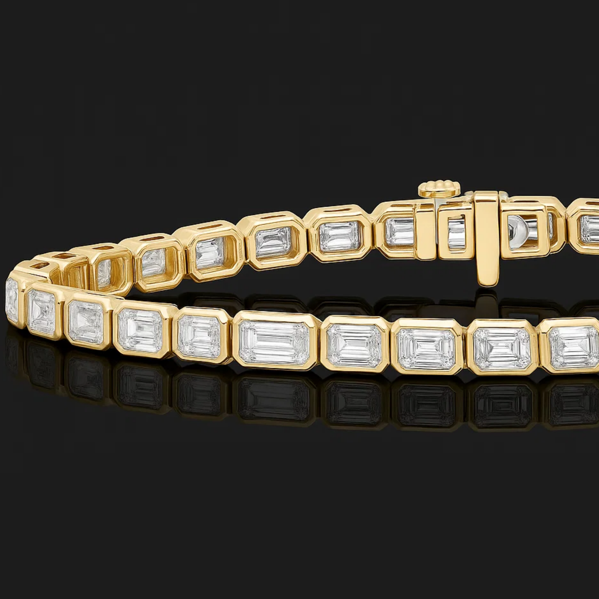 14K Yellow Gold Emerald Cut Tennis Bracelet