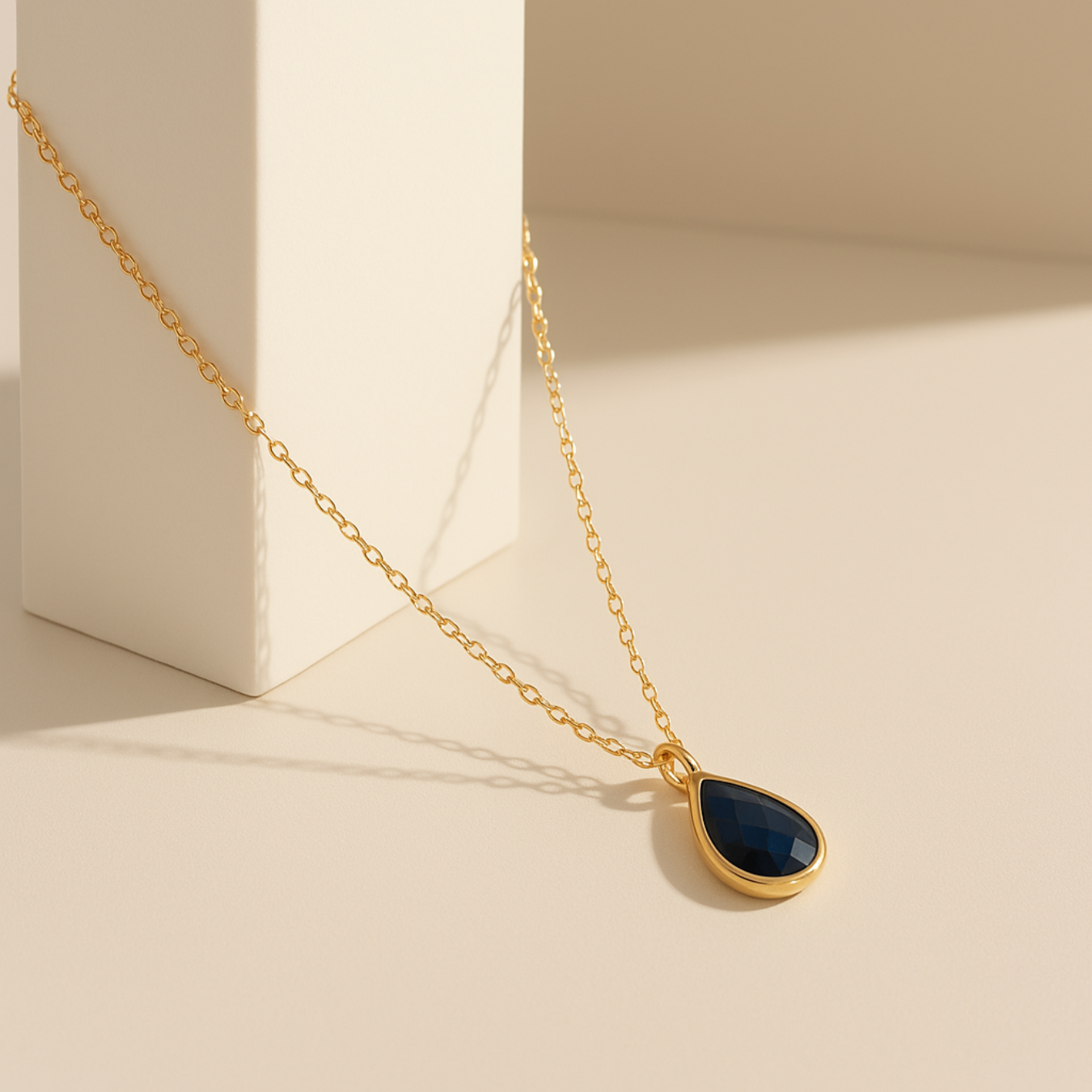 14K Solid Gold Dainty Initial Onyx Drop Pendant 2 CT Black Gemstone Pendant