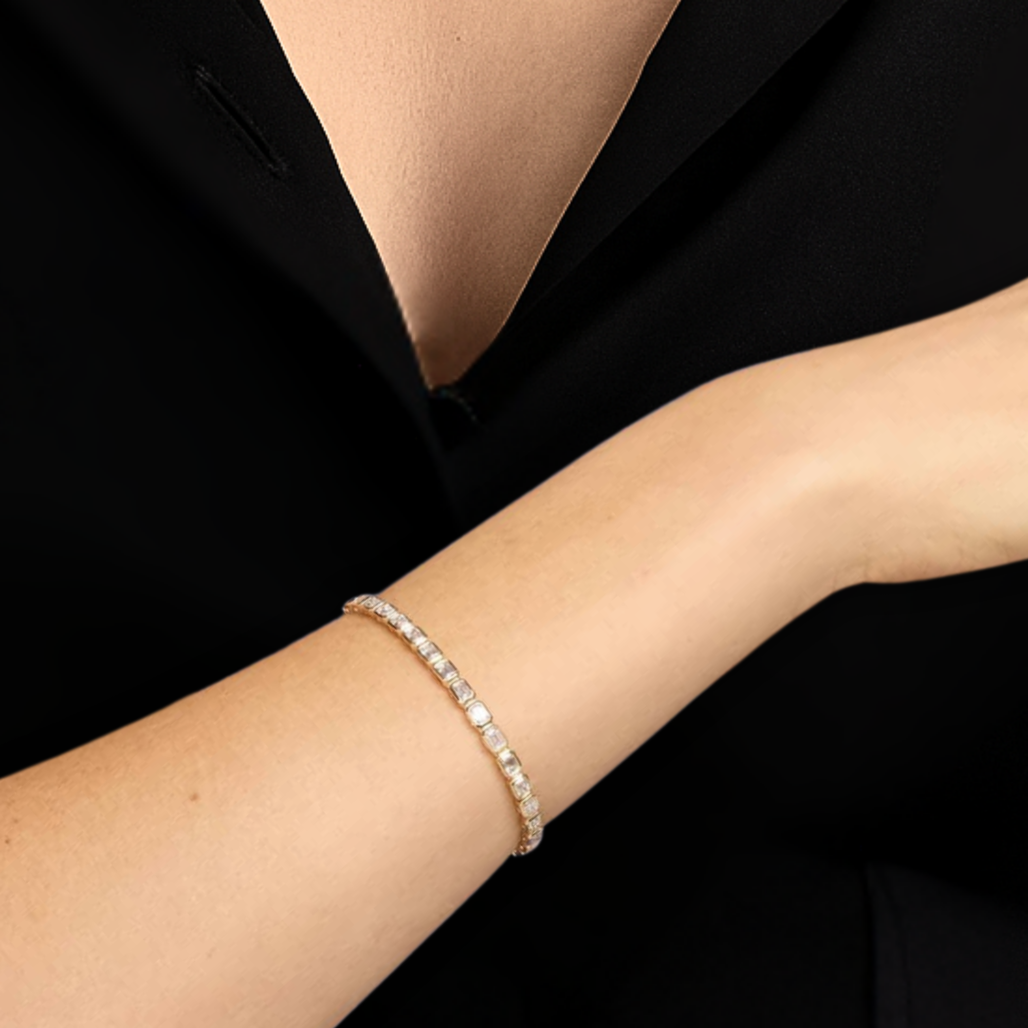 14K Yellow Gold Emerald Cut Tennis Bracelet