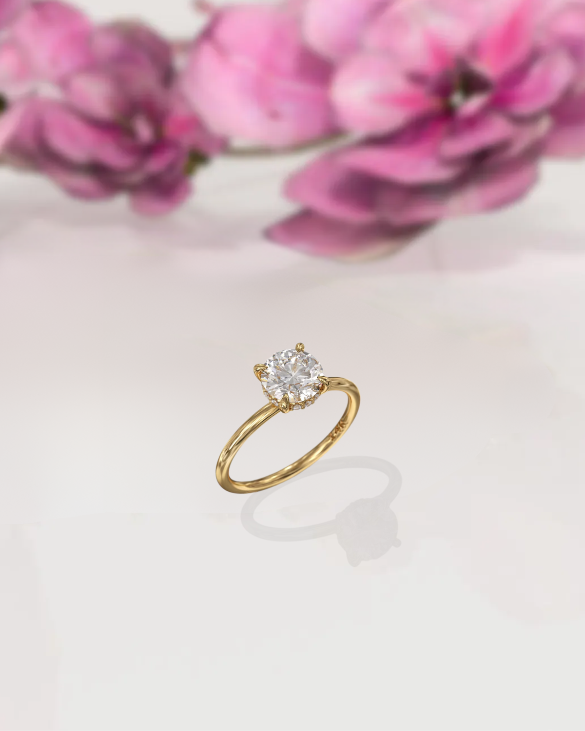 14K Gold 1 CT Solitaire Round with Hidden halo Engagement ring