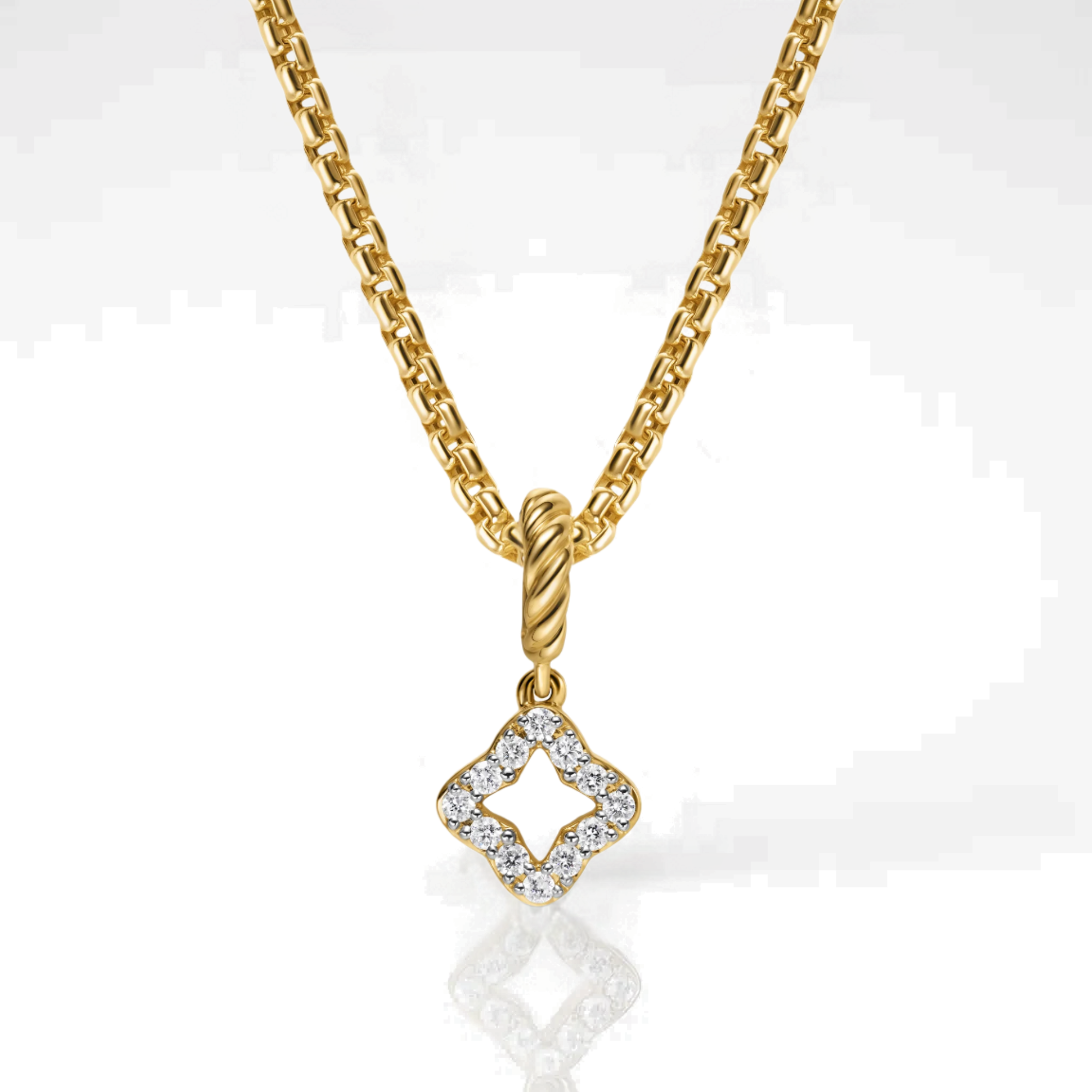 14K Yellow Gold Four Leaf Clover with Diamond Necklace